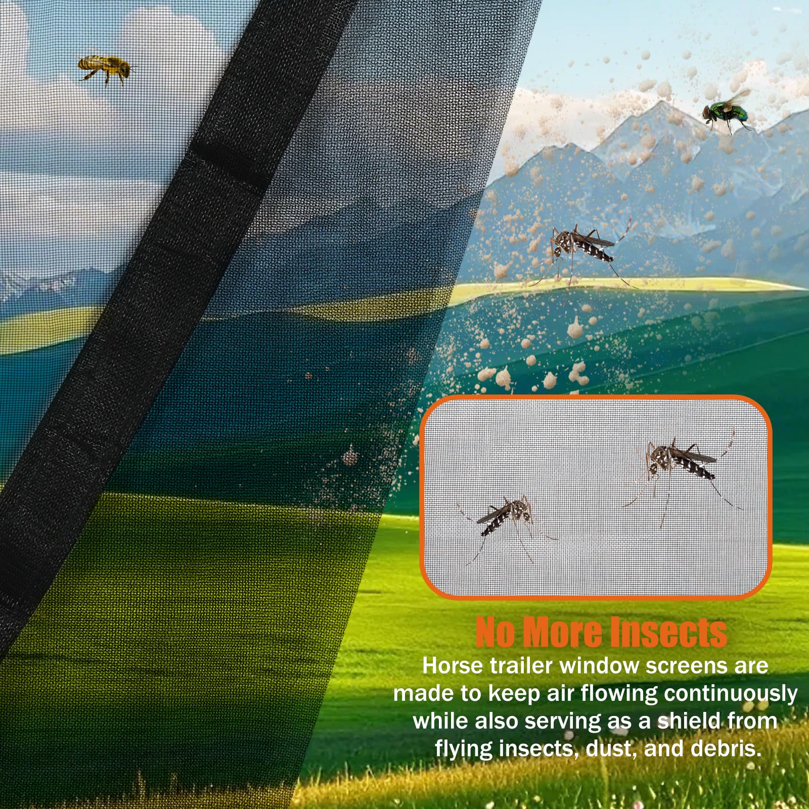 Horse Trailer Window Screen with Hook & Loop - Bug & Debris Protection for Horse Eyes & Ears | Enhanced Airflow Mesh Cover | Perfect for Trailering, Shows & Outdoor Riding