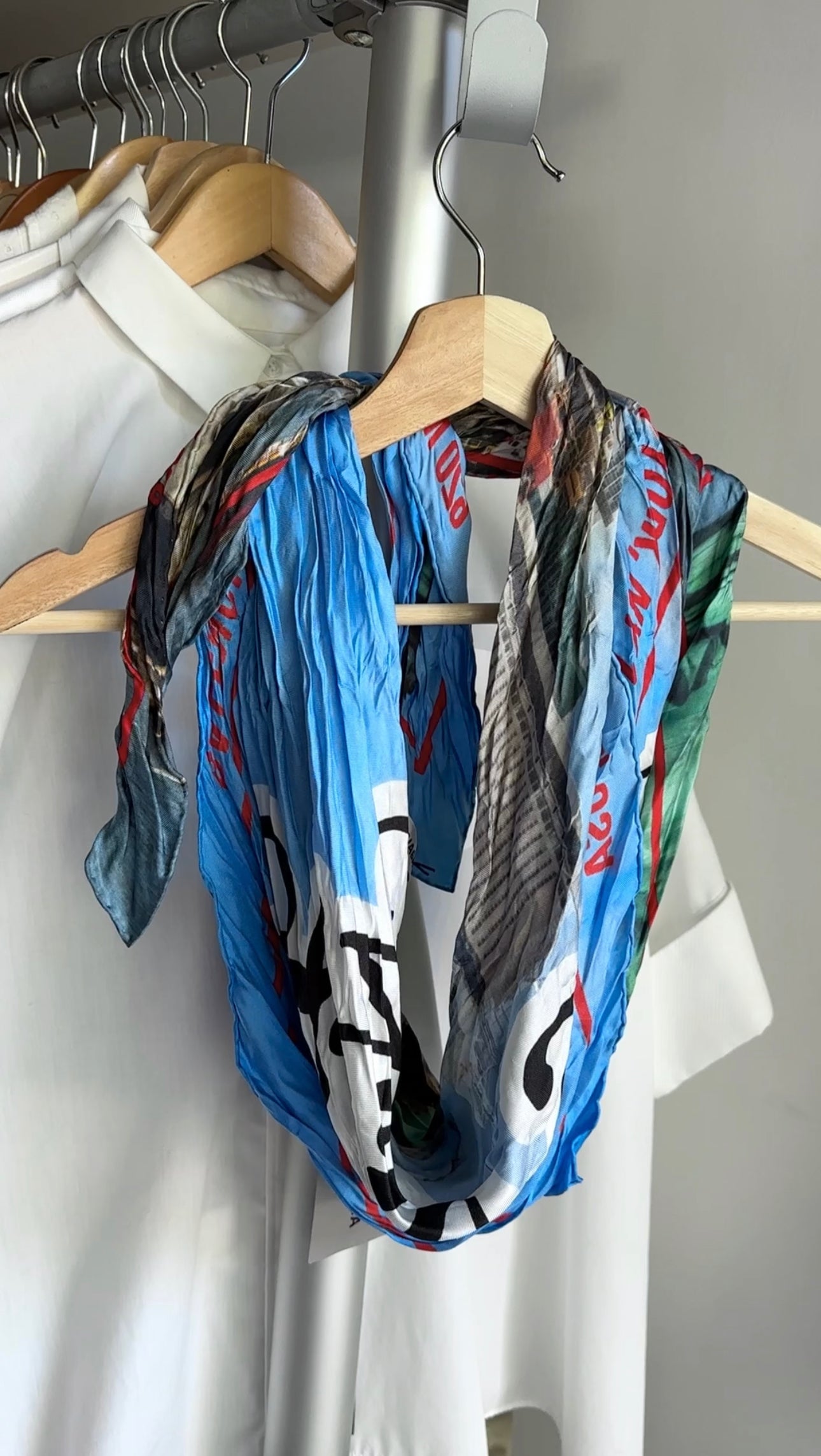 Balenciaga I Love New York Silk Wrinkle Scarf - Luxury Fashion Accessory for Women, Stylish Neck Scarf for Travel & City Outfits
