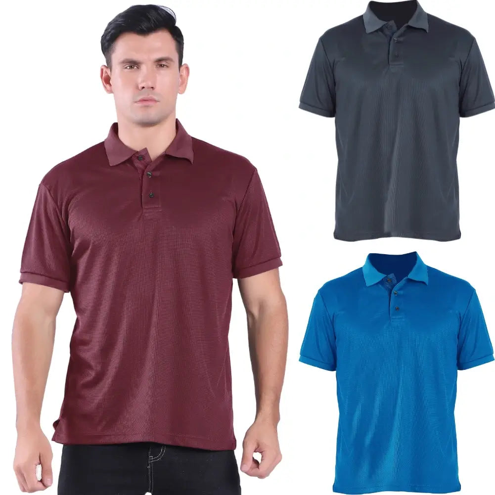 3 Pack Men's Waffit Series Polo Shirts - Breathable Cotton Casual Shirts for Work & Golf - Comfortable Short Sleeve Button Down Shirts for Business, Office & Outdoor Activities