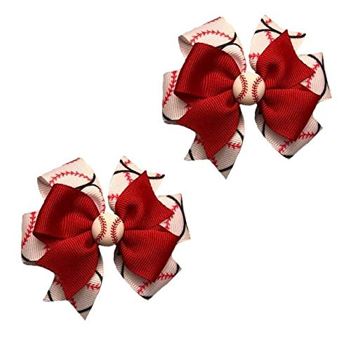 Adorable Baseball Toddler Hair Bow Set - Red or Black - Perfect for Game Day, Parties & Photo Shoots