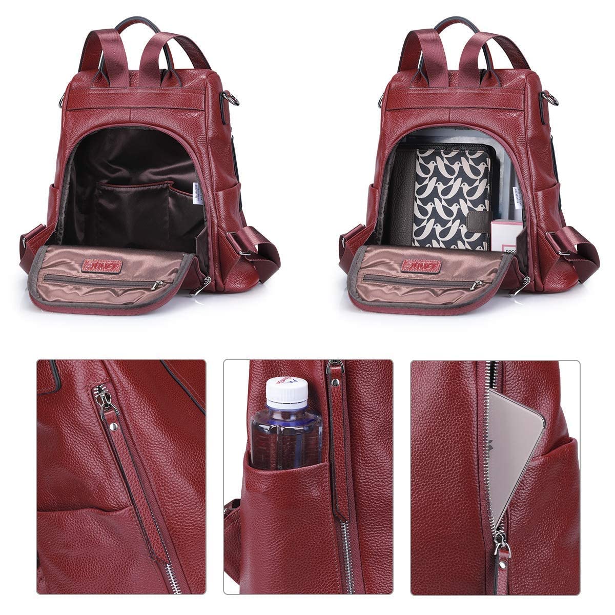 S-ZONE Women's Anti-Theft Leather Backpack Purse - Soft Medium Rucksack Shoulder Bag for Work, Travel & Daily Use