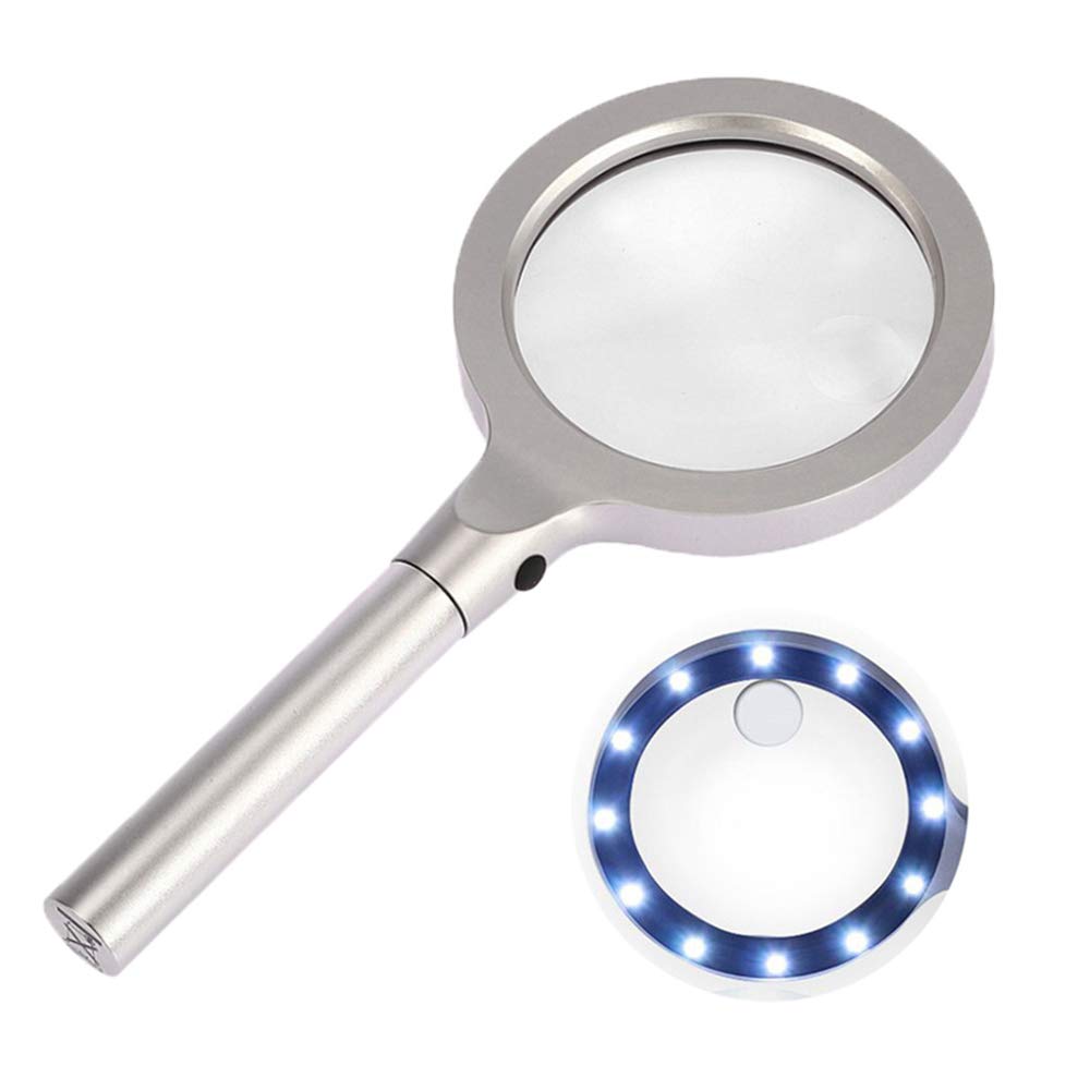 YUNSHAO High-Power LED Magnifying Glass - 10X Large Lens with Alloy Frame for Reading, Observation & Identification - Portable Handheld Magnifier for Elderly, Kids & Hobbyists - Perfect for Jewelry Appraisal, Coin Collecting & Book Reading