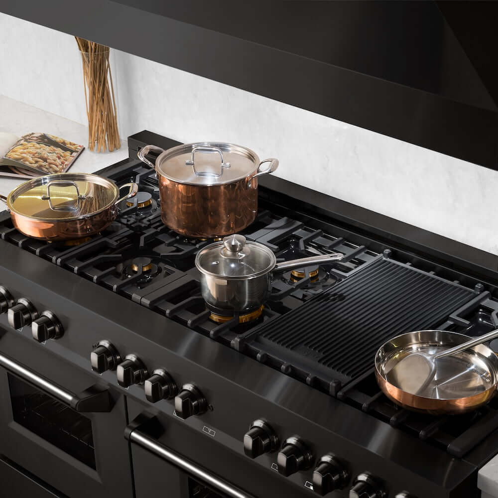 ZLINE 60-inch 7.4 cu.ft Black Stainless Steel Dual Fuel Range - 9 Burner Gas Cooktop & 2 Electric Convection Ovens (RAB 60) | Perfect for Professional Home Chefs & Large Family Cooking
