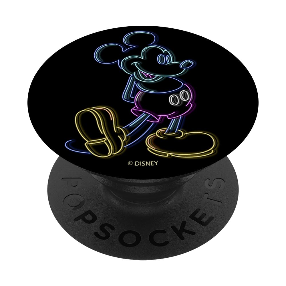 Disney Mickey and Friends Neon Mickey Line Art PopSockets Standard PopGrip - Swappable Phone Grip & Stand for iPhone, Samsung, Smartphones - Perfect for Selfies, Gaming, and Everyday Use