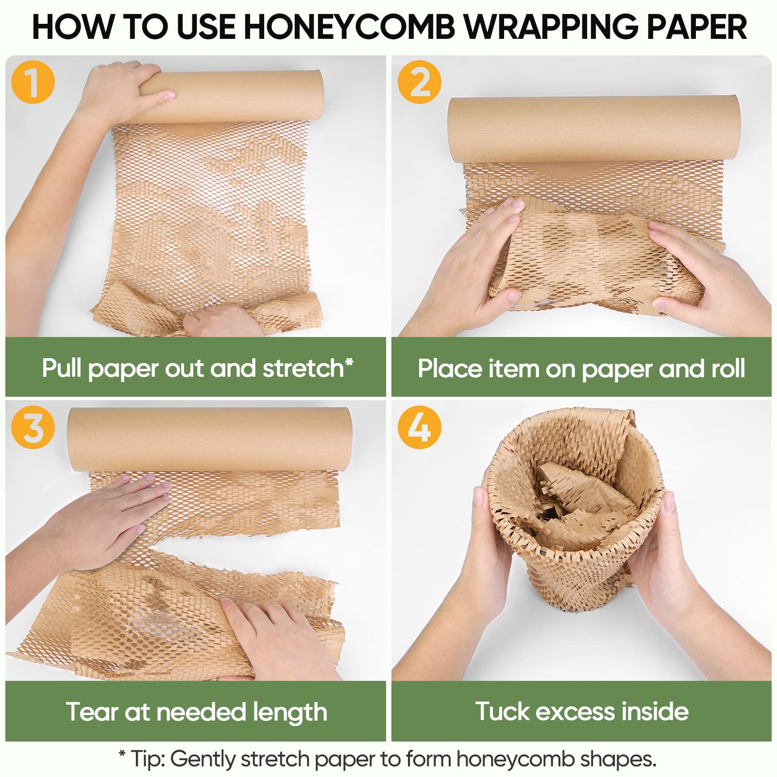 TICONN Honeycomb Packing Paper - 65ft Eco-Friendly Bubble Wrap for Moving, Shipping & Storage | Recyclable Cushioning Material for Fragile Items, Dishes & Electronics | Perfect for Home, Office & Warehouse Use
