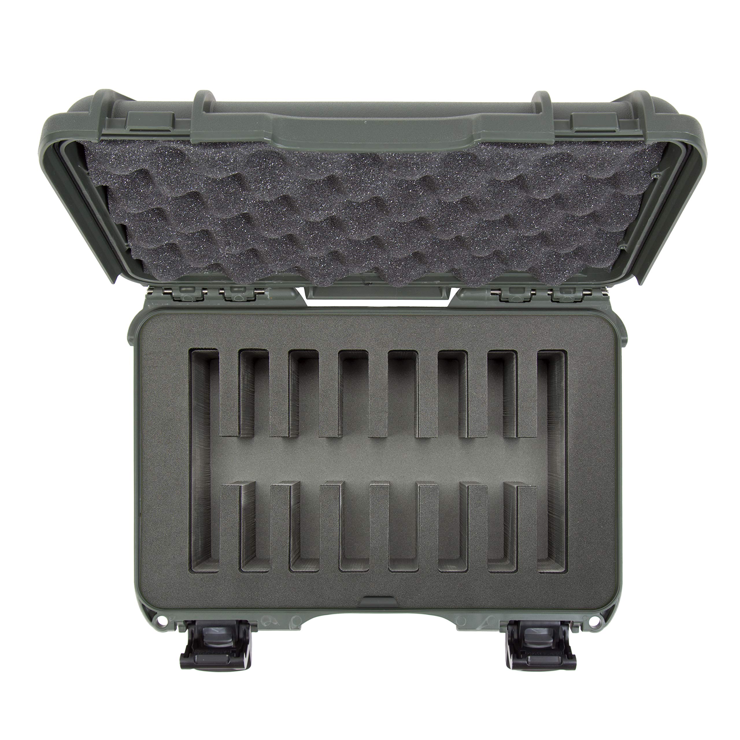 Nanuk 909 Waterproof Hard Case with Custom Foam Insert for 8 Pocket Knives - Olive | Protective Storage for Camping, Hunting & Outdoor Gear