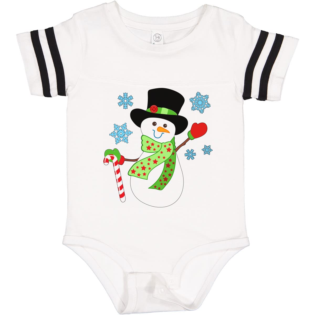 Inktastic Christmas Snowman in Top Hat with Candy Cane Baby Bodysuit - Cute Holiday Outfit for Infants & Toddlers - Perfect for Christmas Photos, Family Gatherings & Festive Celebrations