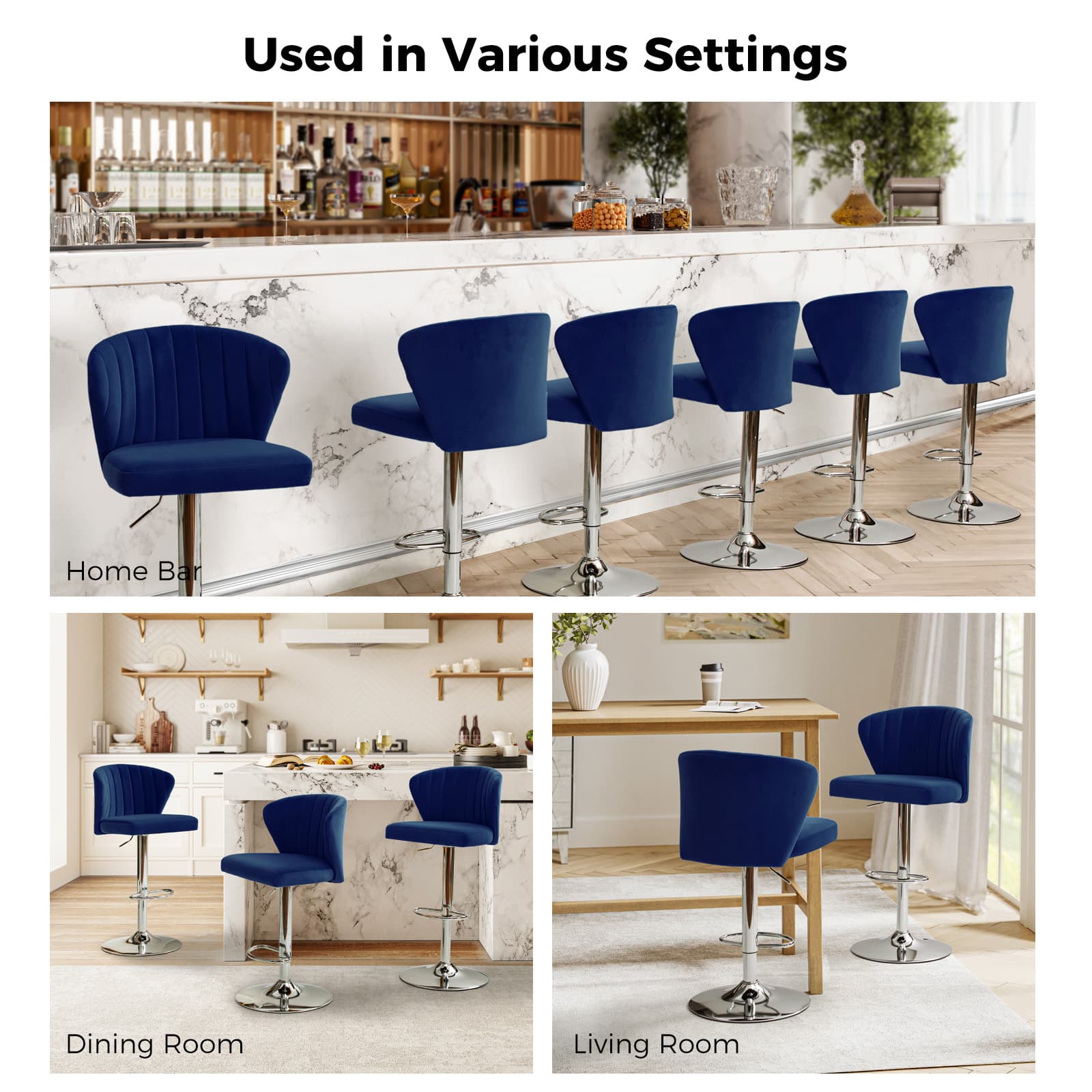 Geoff Modern Adjustable Swivel Bar Stool - Height Adjustable Kitchen Island Stool with 360° Rotation for Home, Office & Cafe Use
