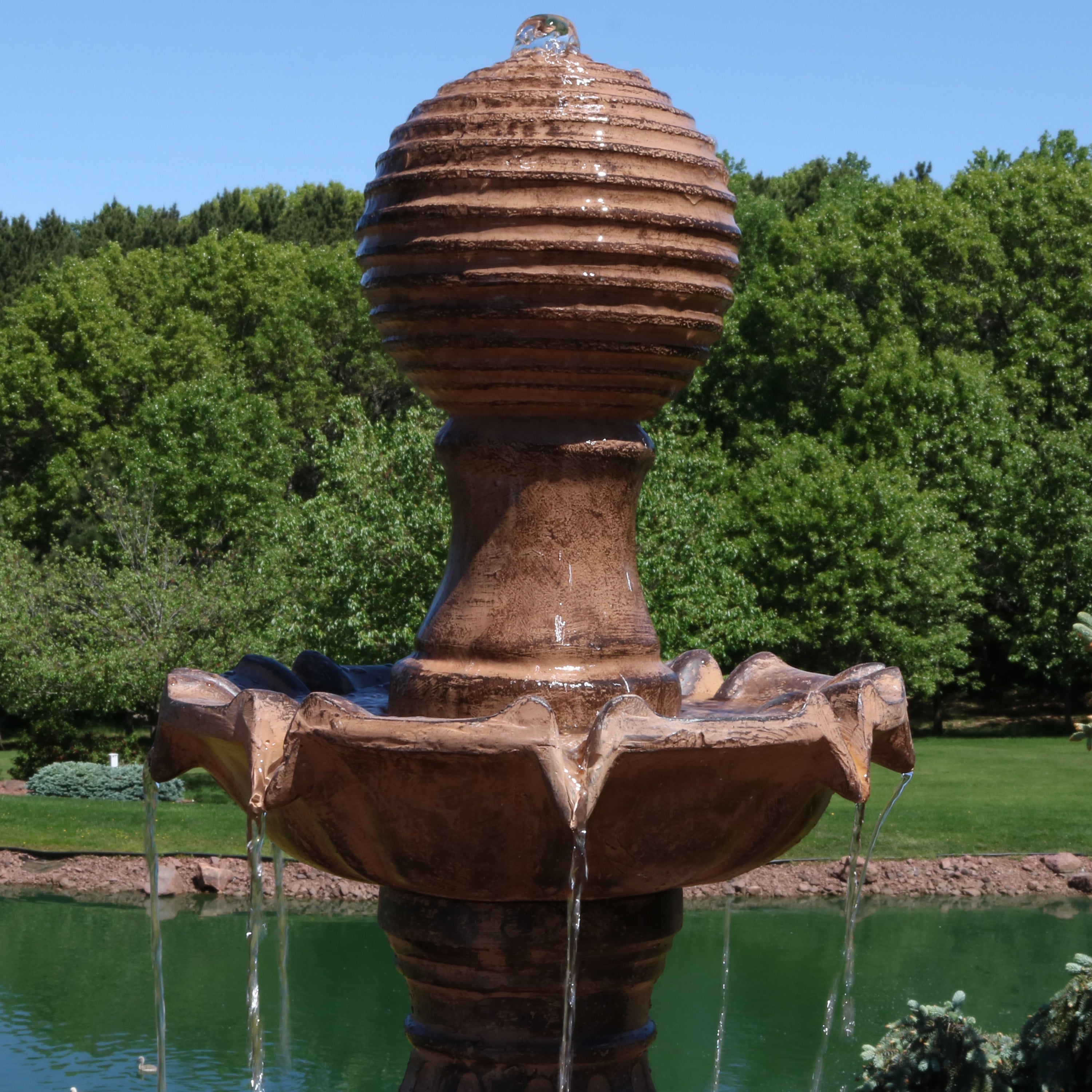 Large 3-Tier Ball Outdoor Water Fountain with LED Lights - 80