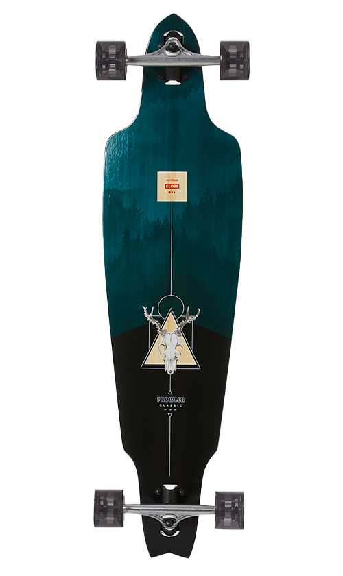Globe Prowler Classic Longboard - 38 Inch Bamboo Deck with Blue Mountains Graphic - Perfect for Cruising, Commuting & Downhill Riding