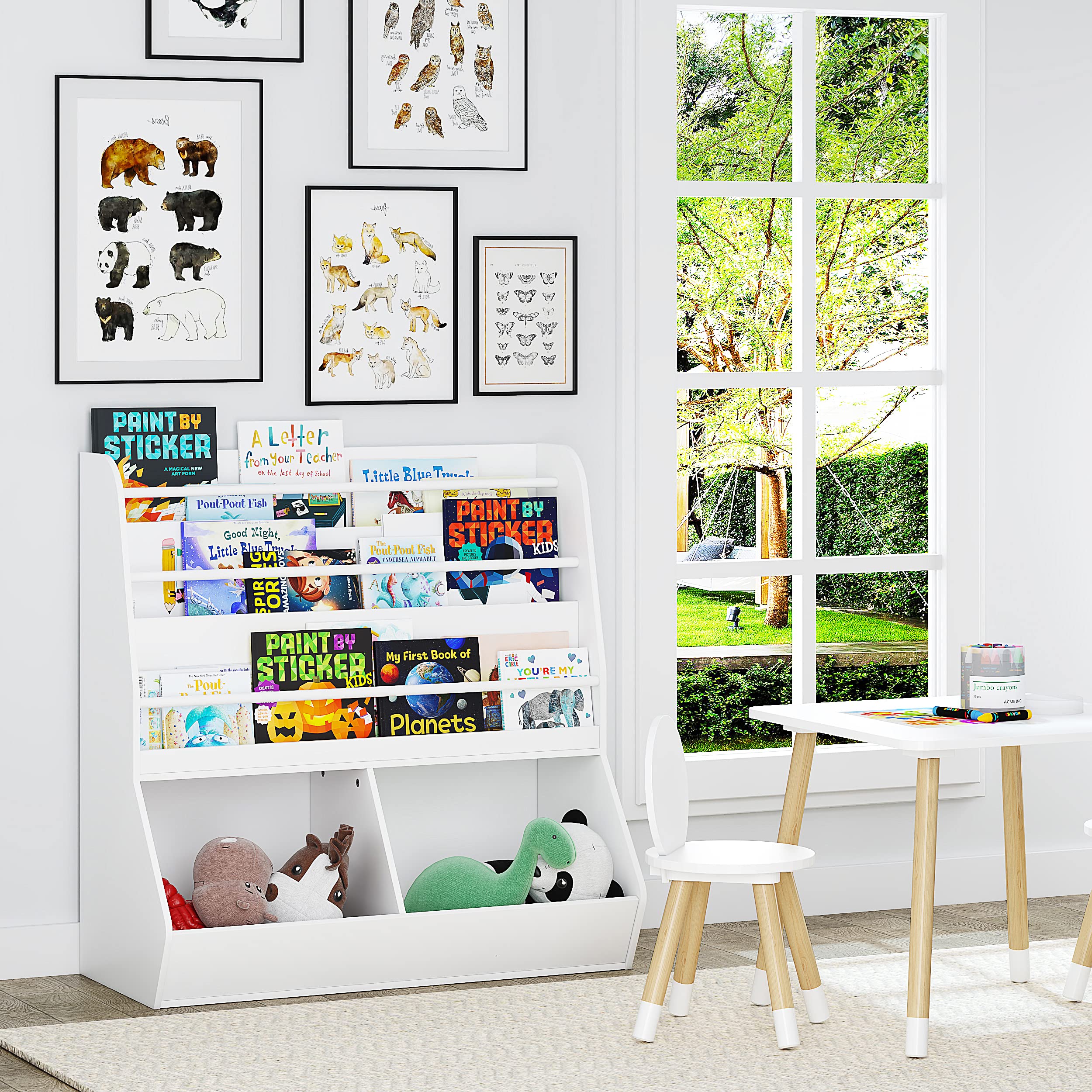 UTEX Kids Bookshelf & Toy Storage Organizer Cabinet with Cubby - White | Space-Saving Bookcase & Display Stand for Toddlers 3+ | Perfect for Nursery, Playroom & Bedroom Organization