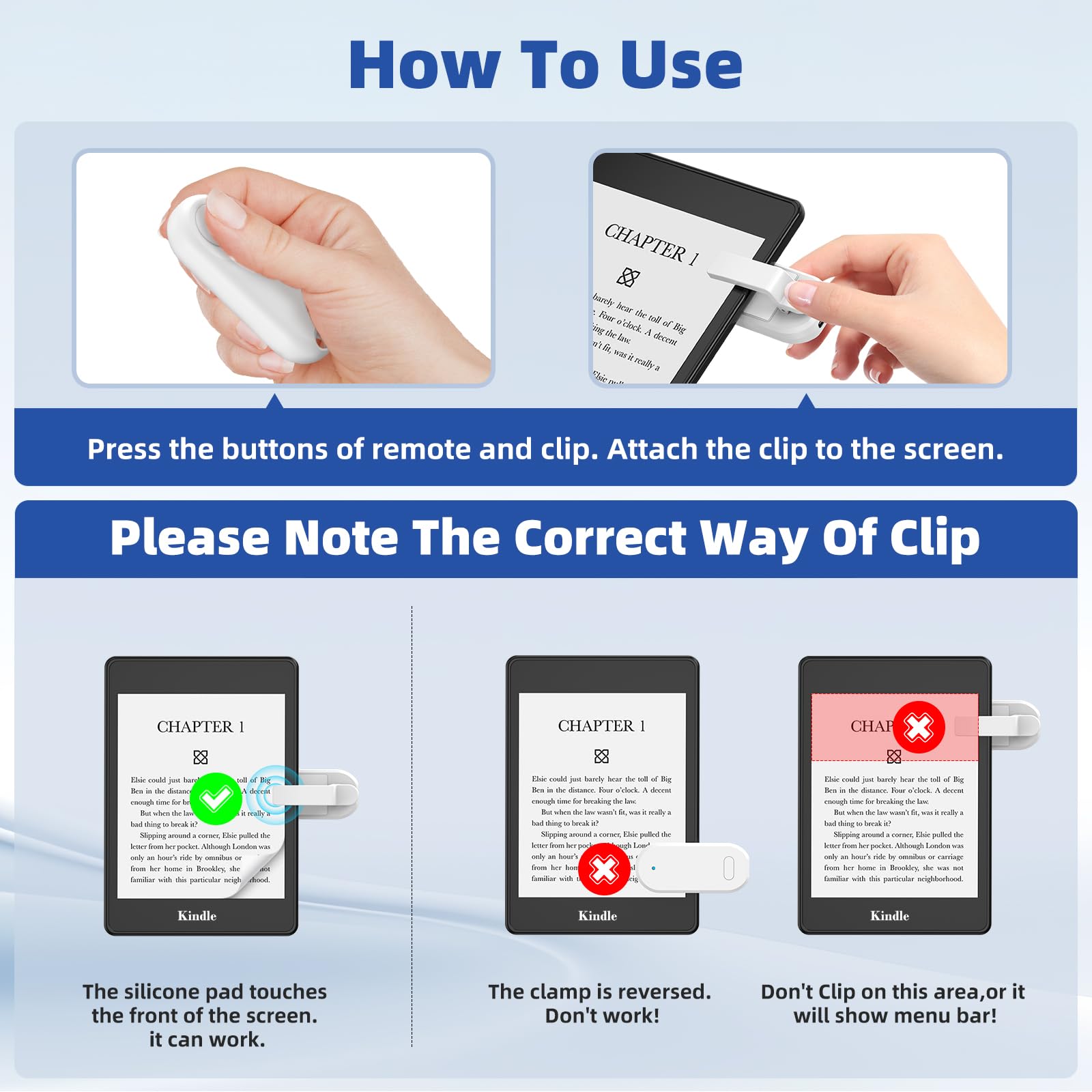 Kindle Page Turner Remote Control - Wireless Clicker for Kindle Paperwhite, Oasis, Kobo eReaders | Perfect for Reading Novels, Presentations & Video Projectors | White eBook Accessory