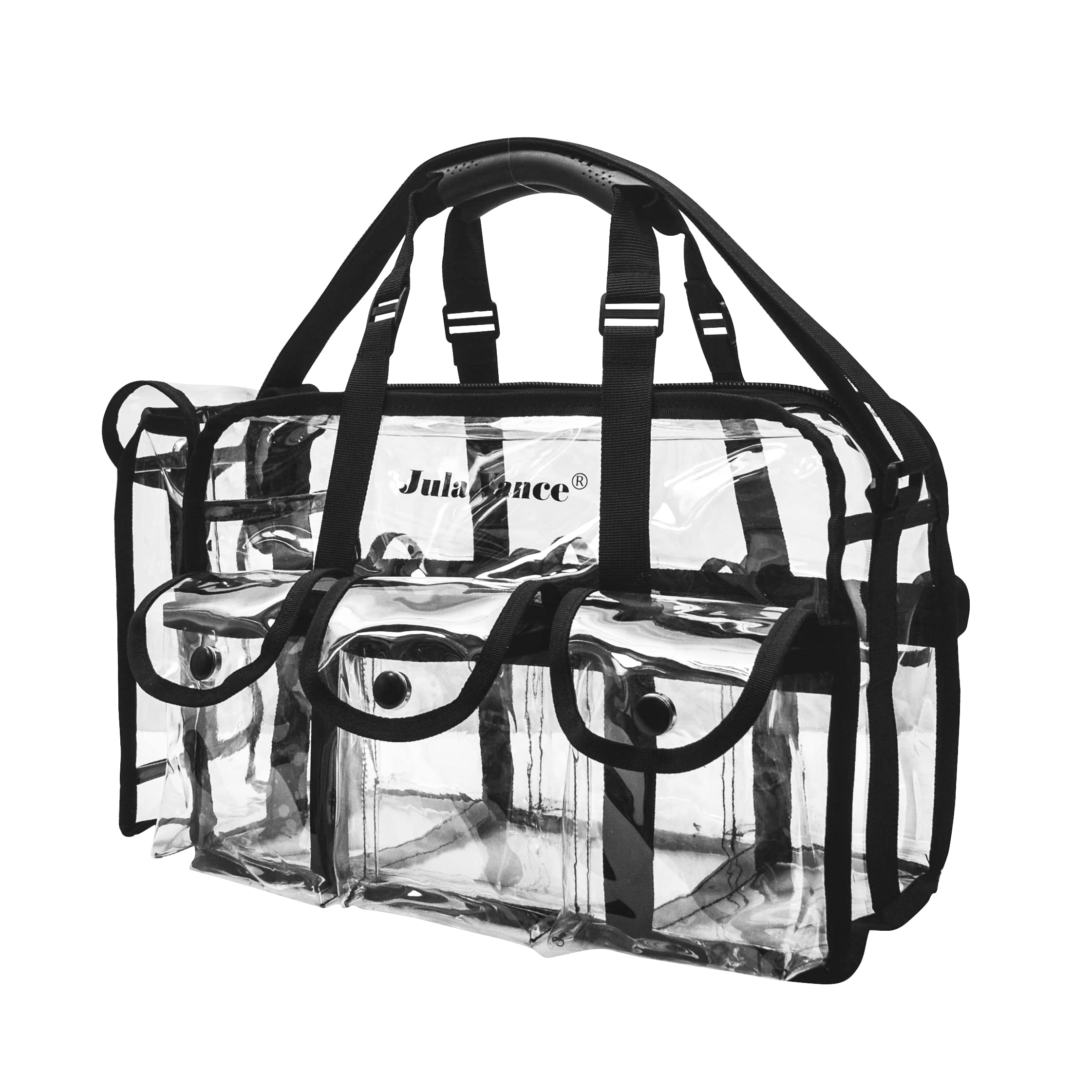 Professional Clear PVC Makeup Organizer Bag - Transparent Travel Cosmetic Case with 6 Pockets & Tissue Holder for MUA, Artists & Beauty Enthusiasts - Perfect for Travel, Salon & Professional Makeup Kits