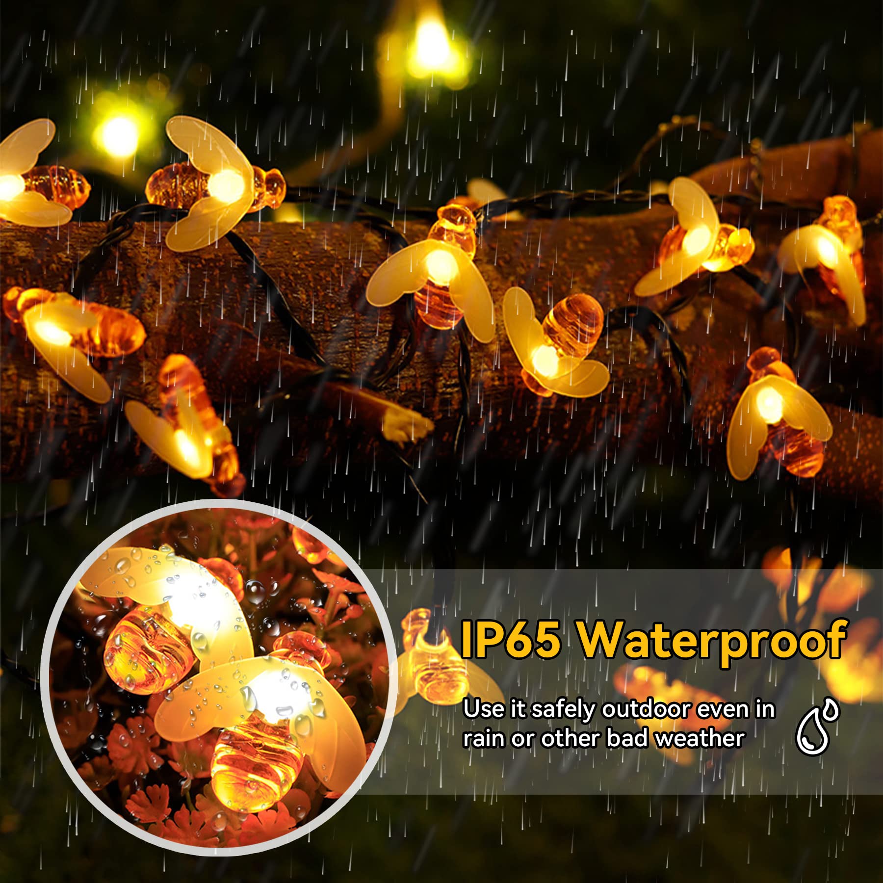 Solar Bee String Lights 30 LED - Waterproof Outdoor Fairy Lights for Garden, Wedding, Party