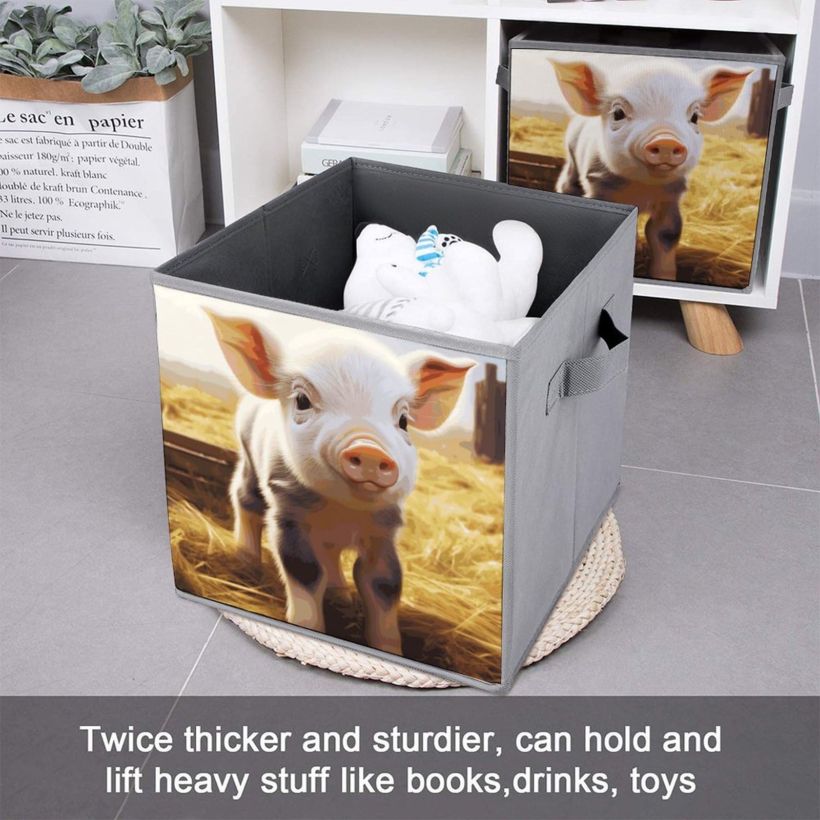 6PCS Collapsible Storage Bins with Handles - Cute Farm Animal Printed Foldable Organizer Boxes for Home, Kitchen, Nursery & Office Organization (Shelves, Closet, Toys, Books)