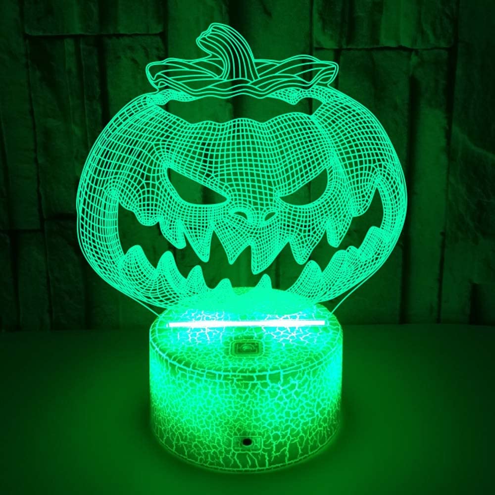 3D Pumpkin Night Light LED Lamp - 16 Color Changing with Remote Control, USB Powered Illusion Desk Decor for Halloween, Birthday Gift, Kids Room & Party Decoration