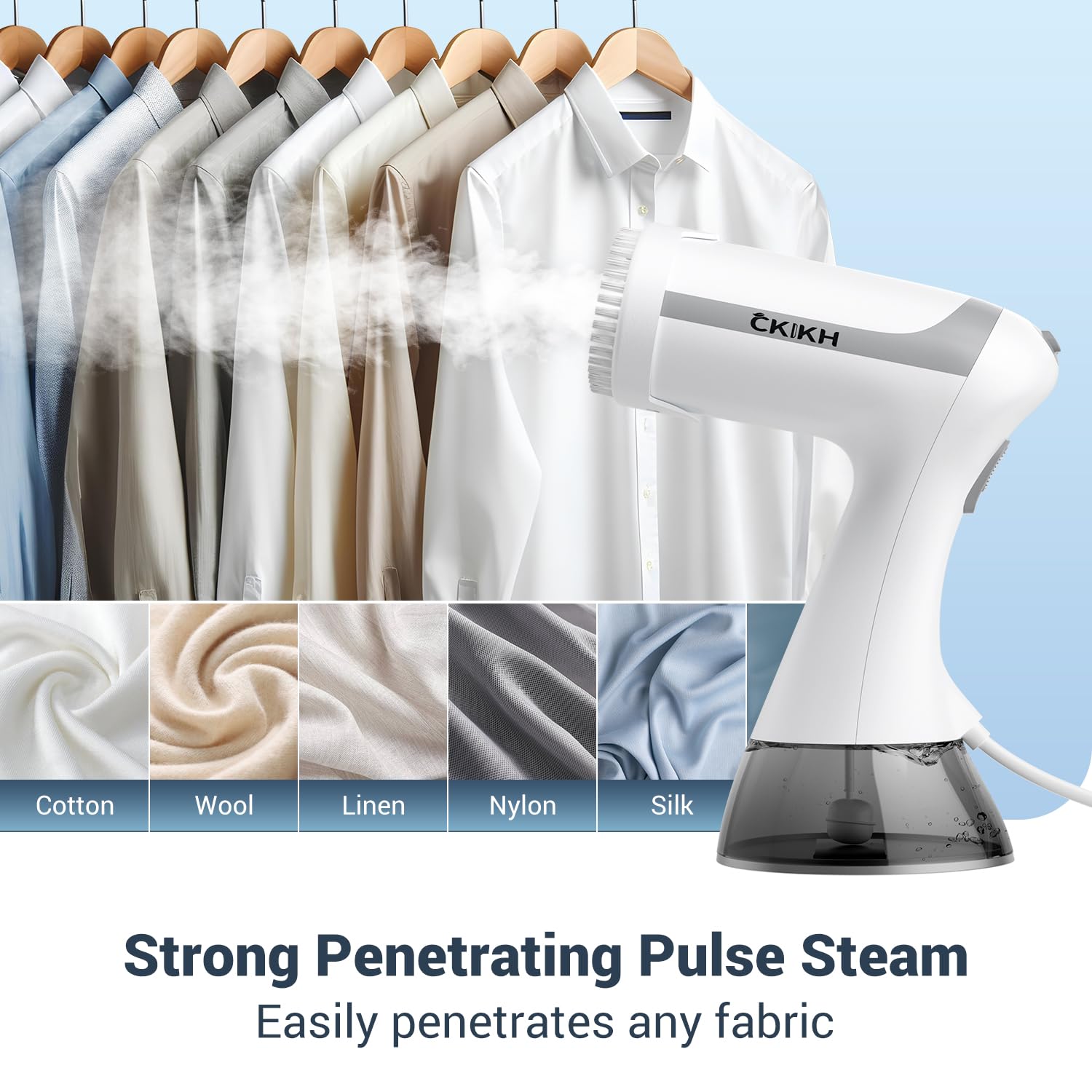 2000W Powerful Handheld Clothes Steamer - 9-Second Fast Heat Up, Strong Penetrating Steam for Wrinkles - Portable Travel & Home Use Garment Care