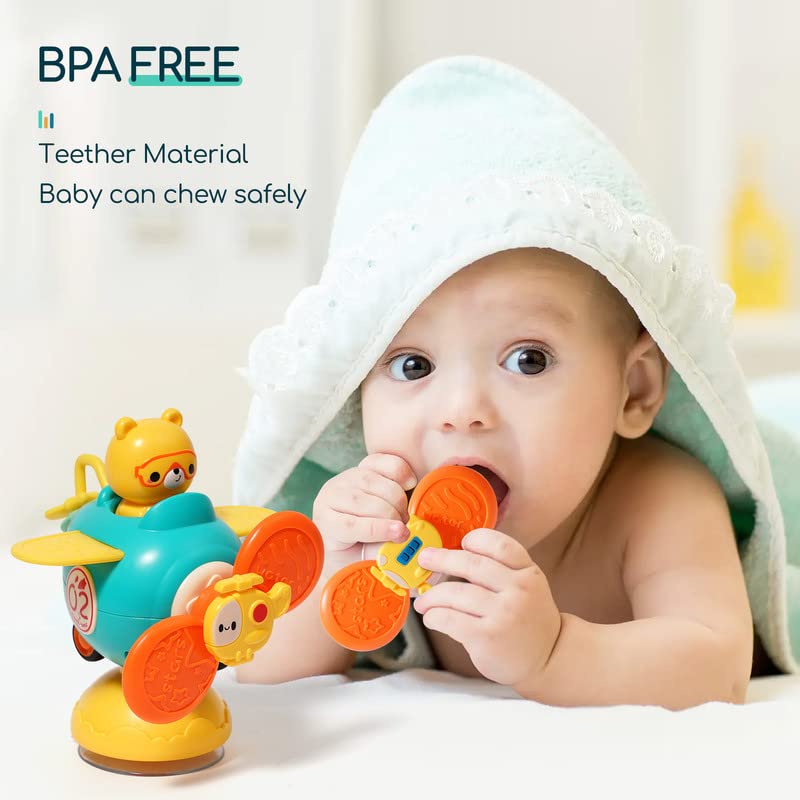 3 in 1 High Chair Toys with Suction Cups - Spinner, Teething Tray & Rattle for Babies 6-18 Months - Interactive Learning & Sensory Development Toy for Toddlers - Perfect for High Chair, Bath Time & Playtime - Ideal Baby Shower & Birthday Gift for Boys & Girls