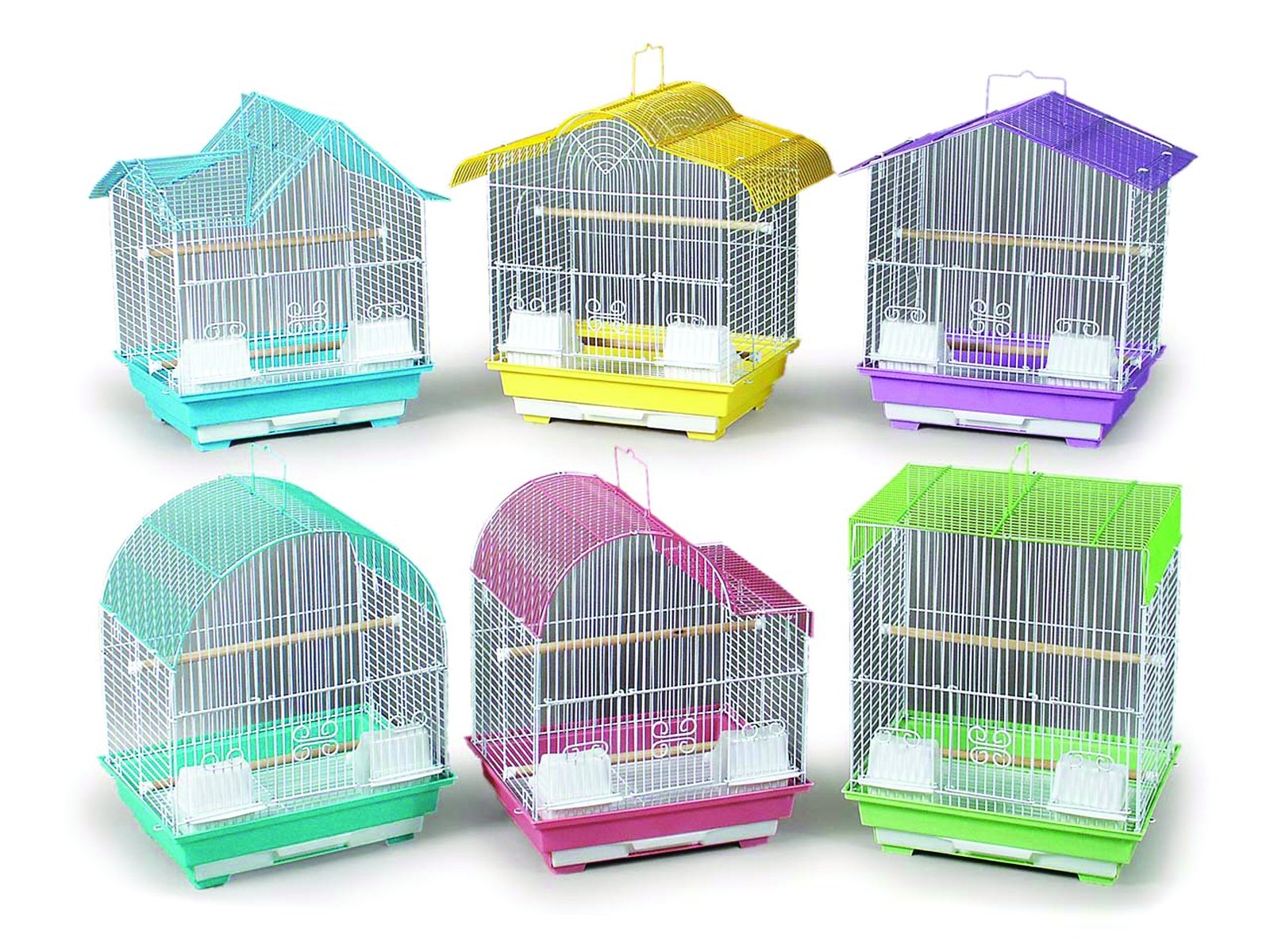 Pastel Keet Bird Cage 14x11x9 Inches - 6 Pack Colorful Small Parakeet Cage Set for Budgies, Finches & Canaries - Perfect for Home, Office or Pet Store Display