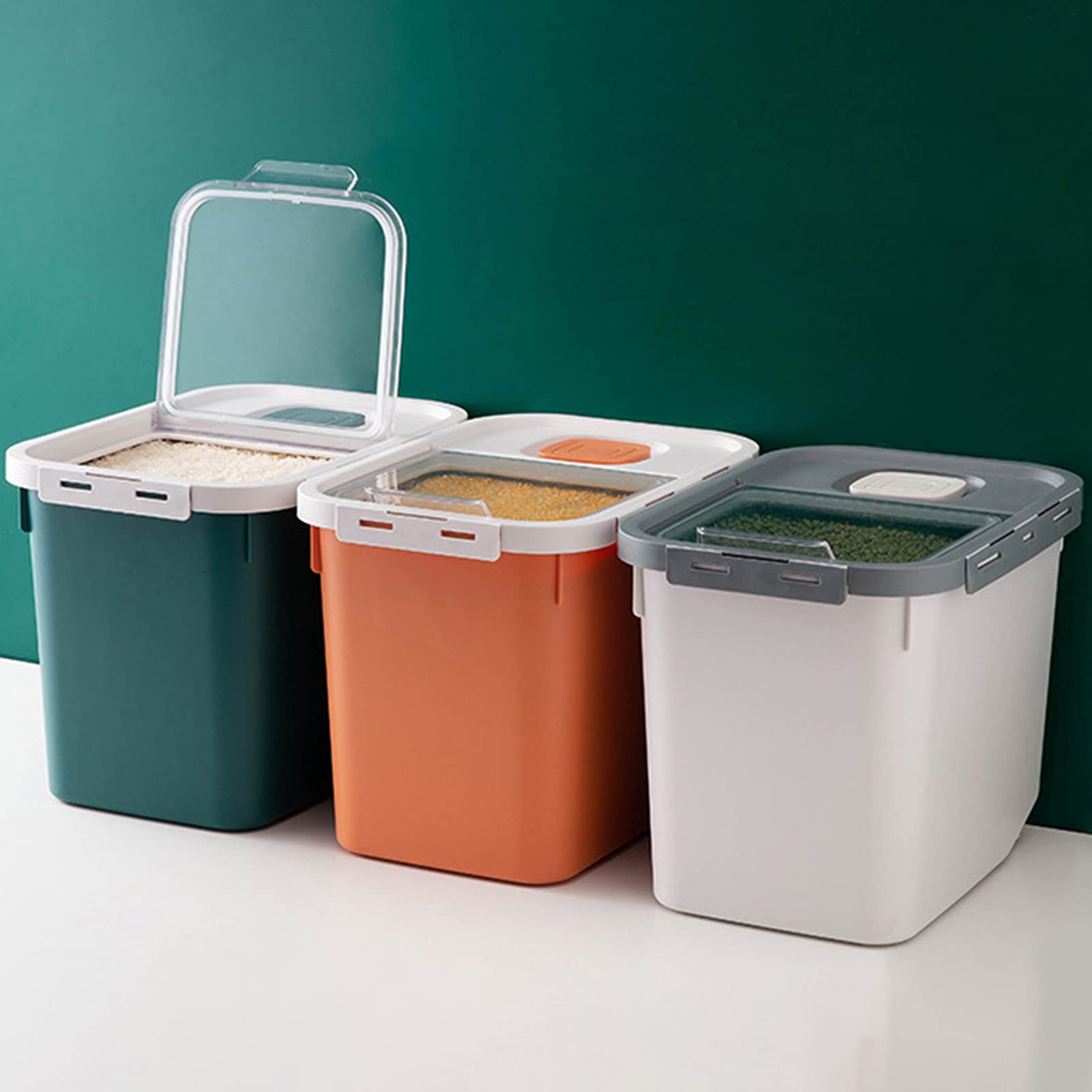 22lbs Airtight Food Storage Container with Wheels - BPA Free Plastic Cereal & Dry Food Organizer for Rice, Dog Food, Cat Food, Pet Food - Ideal for Kitchen Pantry & Pet Food Storage (Orange)