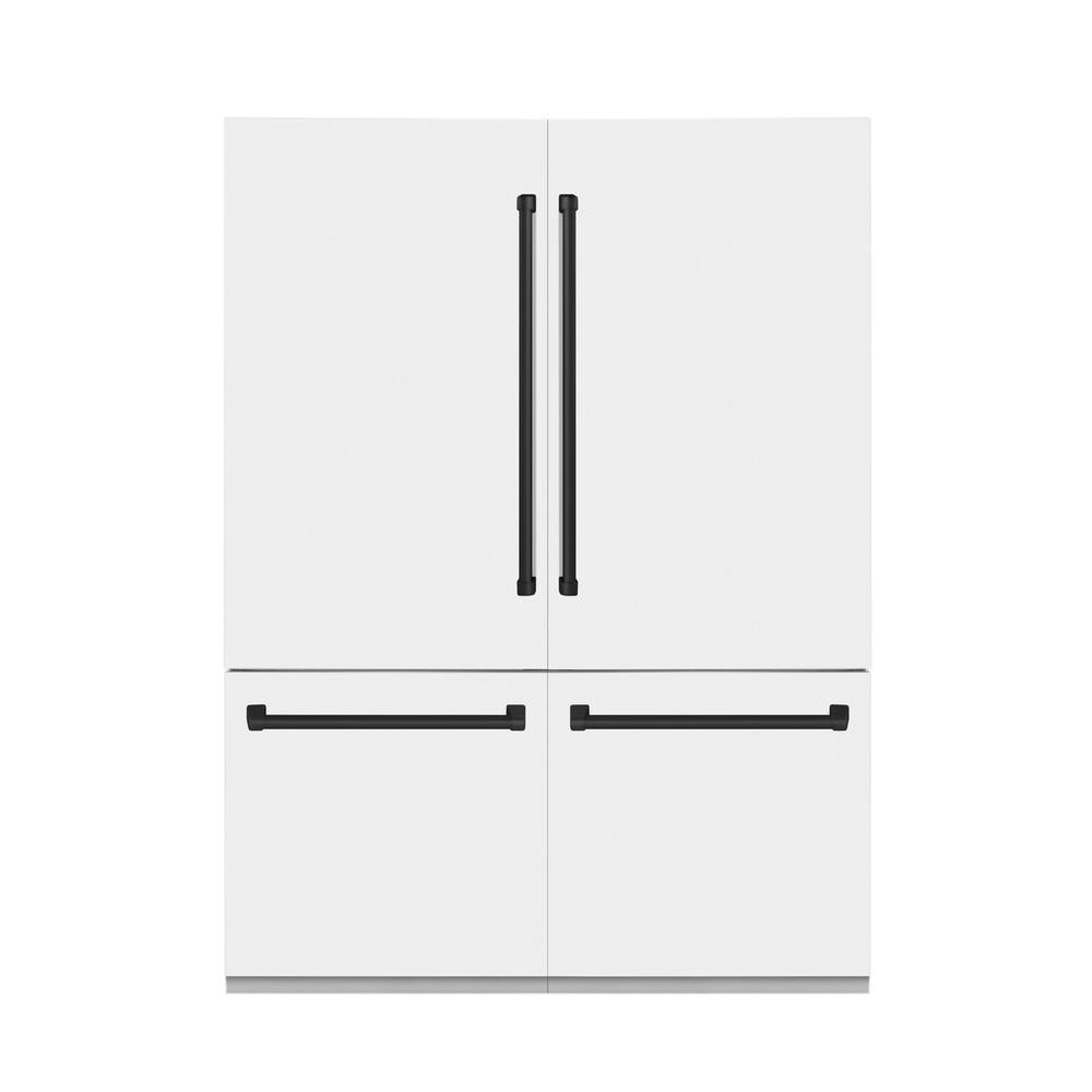 ZLINE Autograph Edition 60-Inch French Door Refrigerator - 32.2 cu ft Built-In Bottom Freezer with Water Dispenser & Ice Maker - White Matte Finish with Black Accents (RBIVZ WM 60 MB) - Perfect for Modern Kitchens & Open-Concept Homes