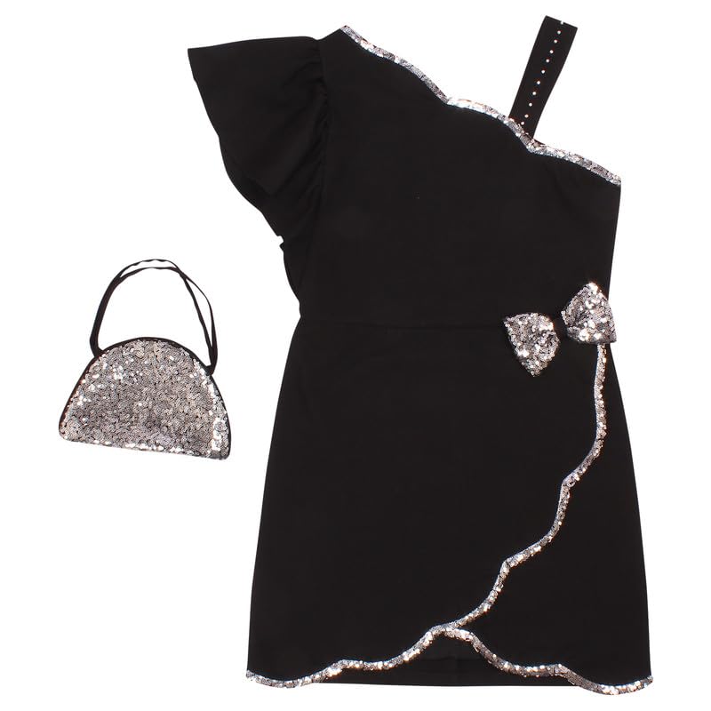 Stylish Black Georgette Shift Dress for Girls with Matching Sling Bag | CC8085D-BLACK | Perfect for Parties, School Events & Casual Outings