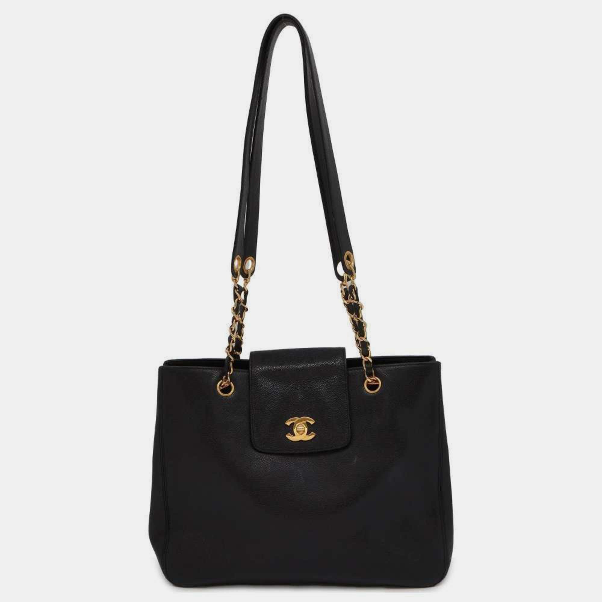 Luxury Black Caviar Leather Handbag for Women - Elegant Supermodel Tote Bag with Gold Hardware, Perfect for Evening Parties, Work & Travel