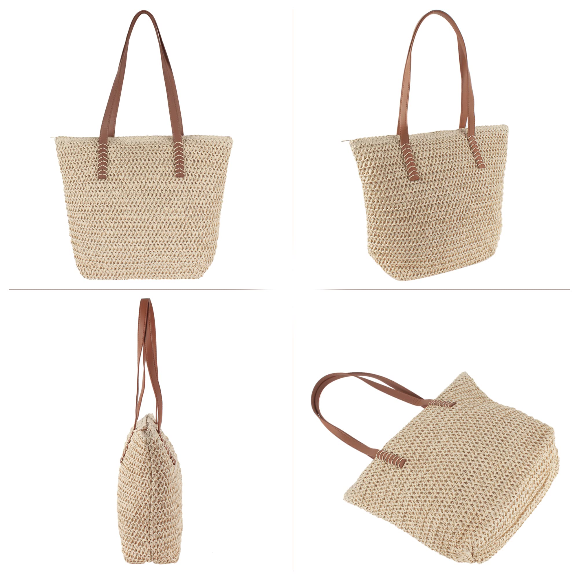 ZLM BAG US Women's Straw Crochet Tote Bag - Large Bohemian Beach Shoulder Bag - Handmade Summer Purse for Women - Perfect for Beach Vacations, Picnics & Shopping