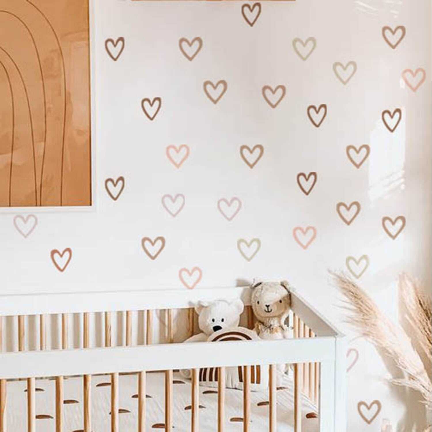 Boho Hearts Wall Decals - Self-Adhesive Removable Wall Stickers for Nursery, Bedroom, Living Room Decor - Perfect for Girls Room, Dorm, Apartment, Home Decoration
