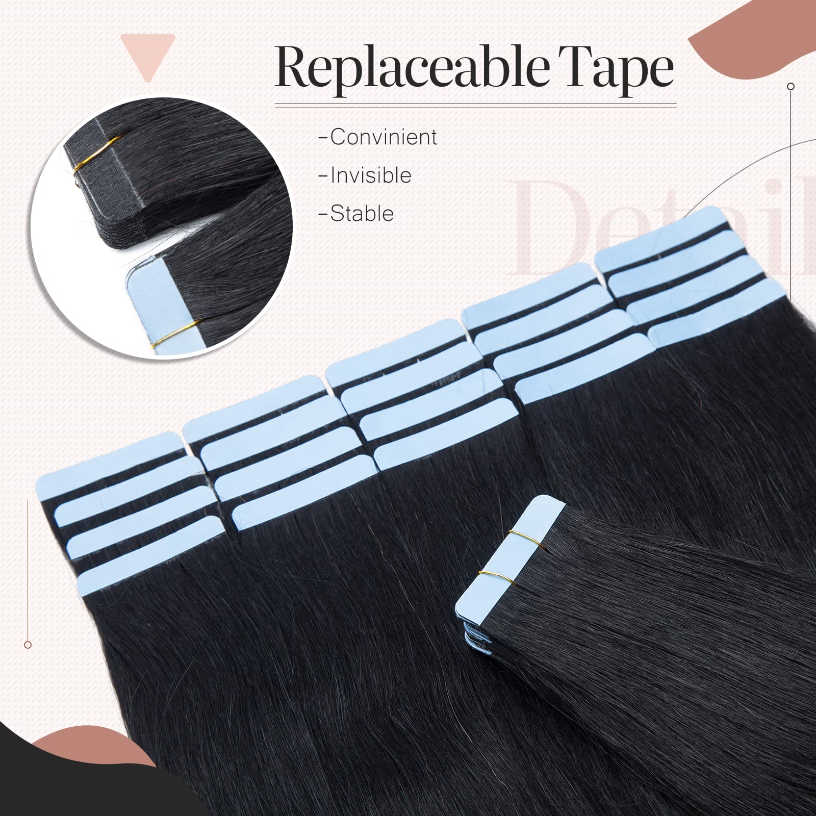 100% Remy Human Hair Silk-co Tape in Hair Extensions - 40 Pcs, 22'', Jet Black (#01) - Seamless Straight Skin Weft Hair Pieces (100g/Set) for Volume & Length - Perfect for Weddings, Parties & Daily Styling