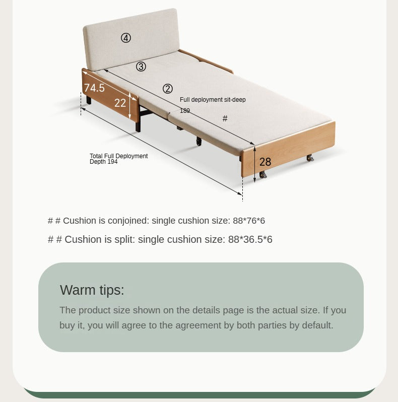 Solid Beech Wood Sofa Bed - Convertible Pull-Out Single Sleeper for Small Spaces | Guest Room & Studio Apartment Furniture
