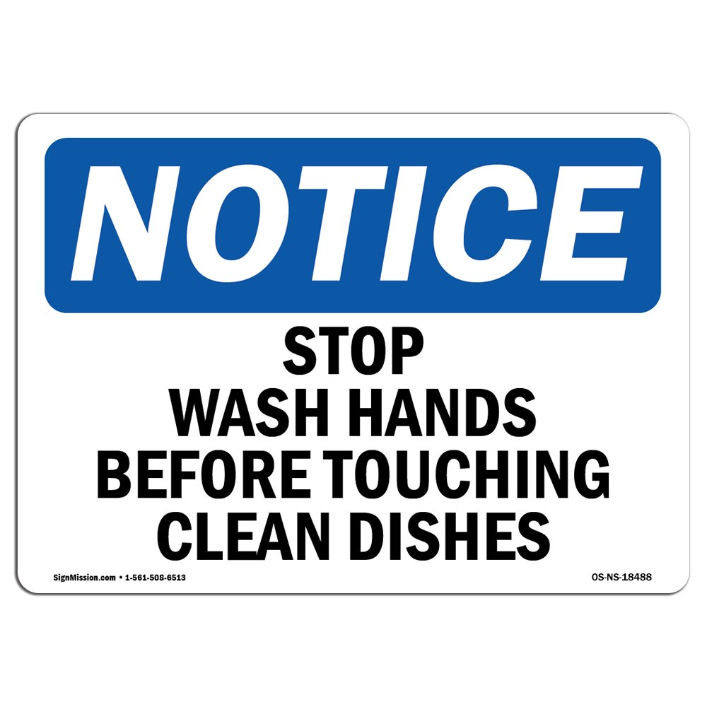 OSHA Compliant Stop Wash Hands Before Touching Clean Dishes Sign | Durable Rigid Plastic Safety Sign | Ideal for Restaurants, Warehouses & Workplaces | Made in USA | Perfect for Food Service Areas & Hygiene Compliance