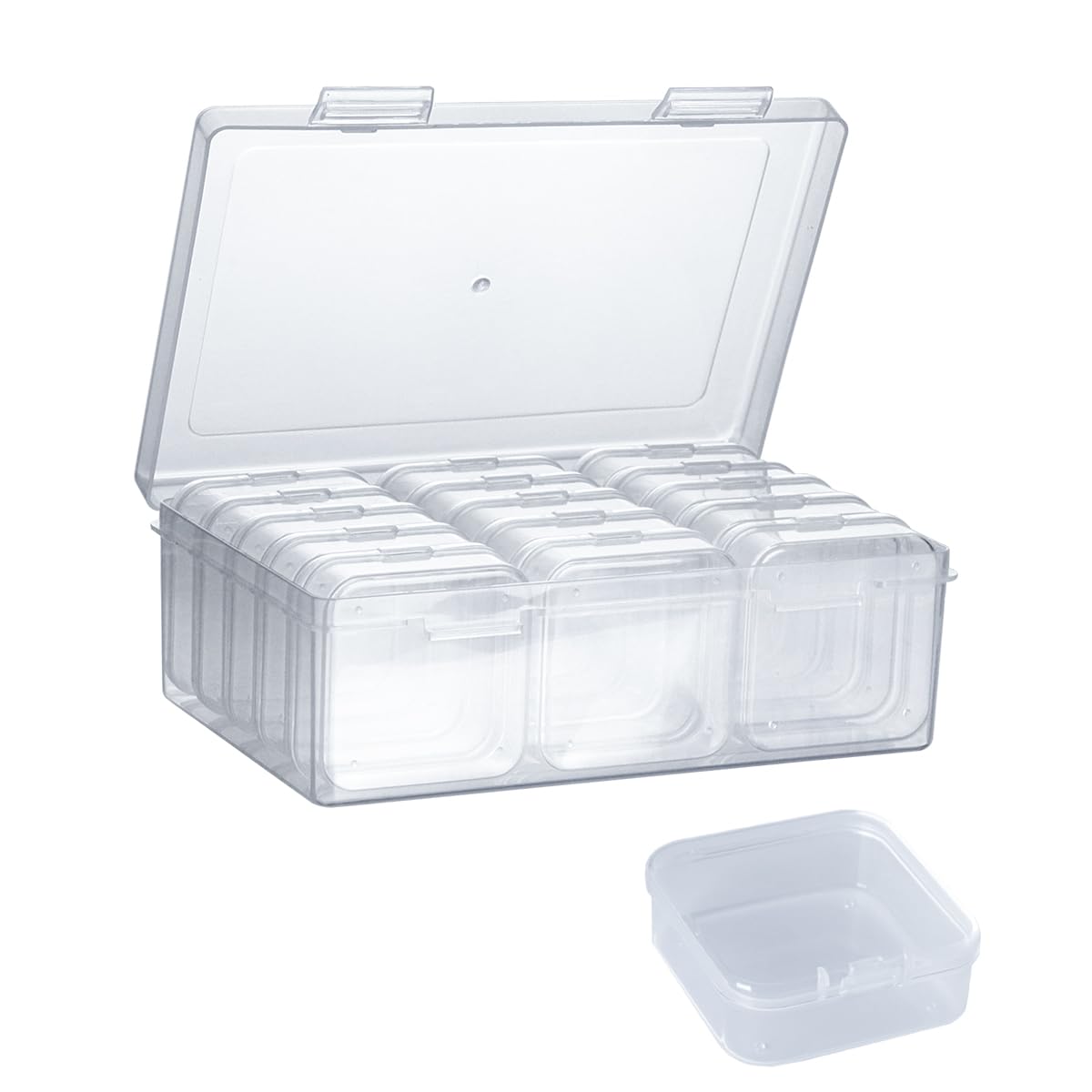 15Pcs Small Bead Organizer Box Set - Clear Plastic Storage Containers with Hinged Lids for DIY Jewelry Making, Bracelet Crafting, Beading Supplies & Art Projects - Perfect for Craft Rooms, Travel & Home Organization