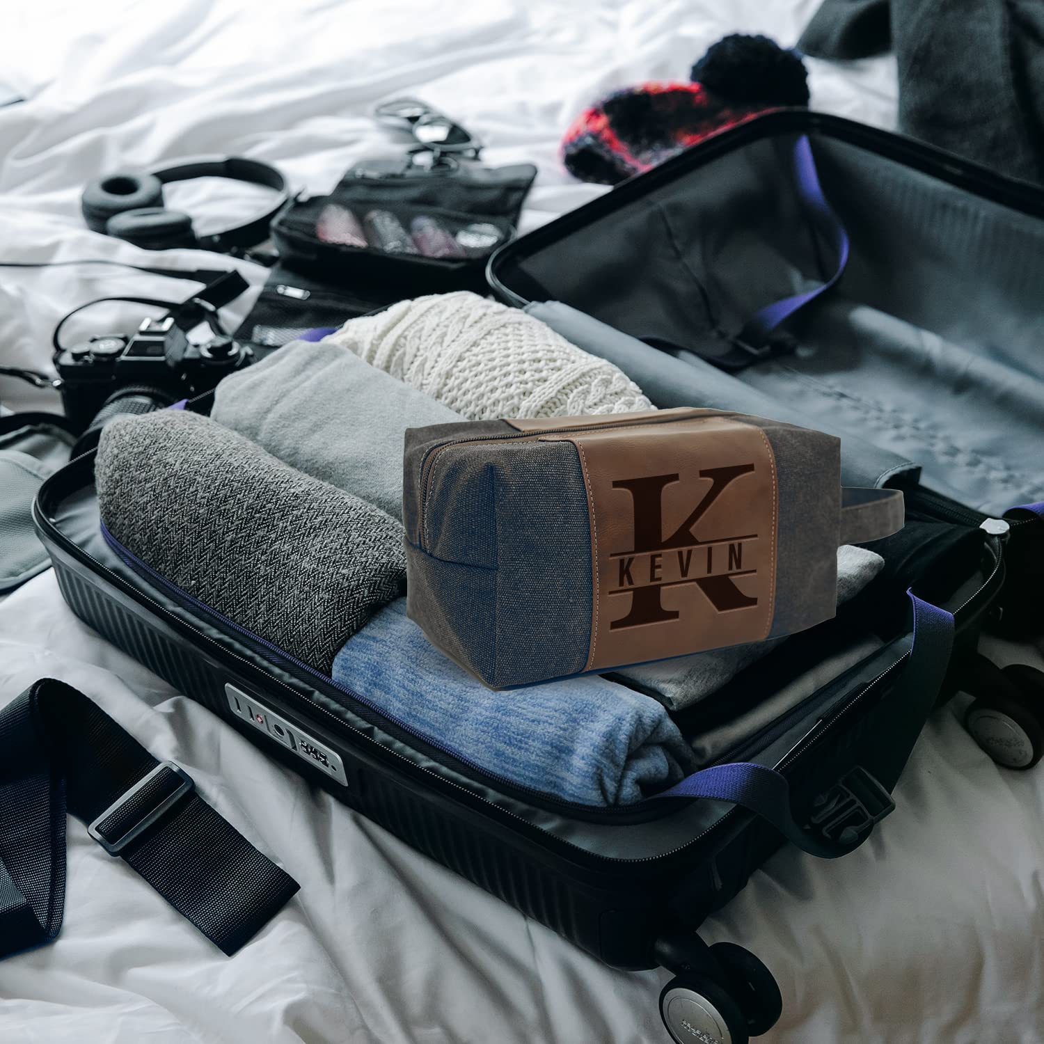 Handcrafted Personalized Leather Toiletry Bag for Men - Custom Dopp Kit for Travel, Grooming & Shaving | Ideal Gift for Father, Husband, Boyfriend & Groomsmen | Durable Cosmetic & Toiletry Organizer for Business Trips, Weddings & Vacation