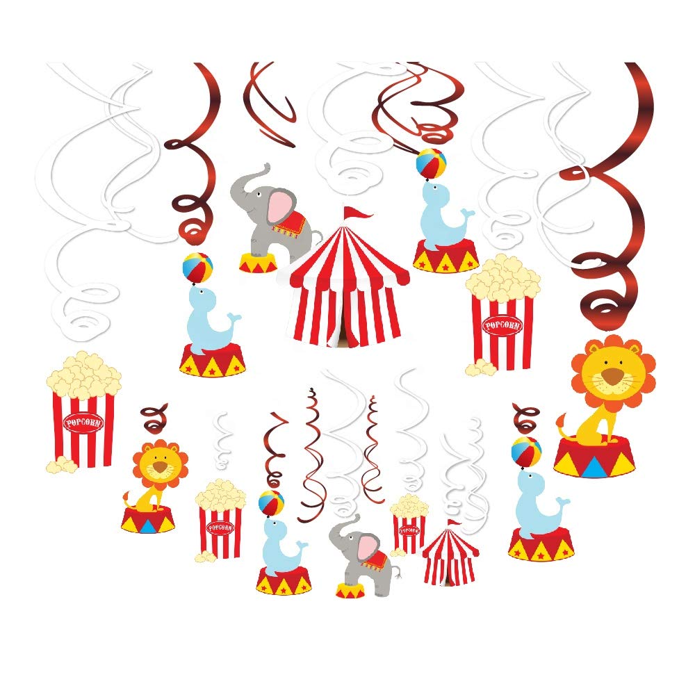 30-Pack Carnival Hanging Swirl Decorations - Colorful Circus Animal Party Supplies for Kids Birthday, Baby Shower & 1st Birthday Theme Decorations | Perfect for Ceiling Streamers, Classroom Parties & Carnival Events