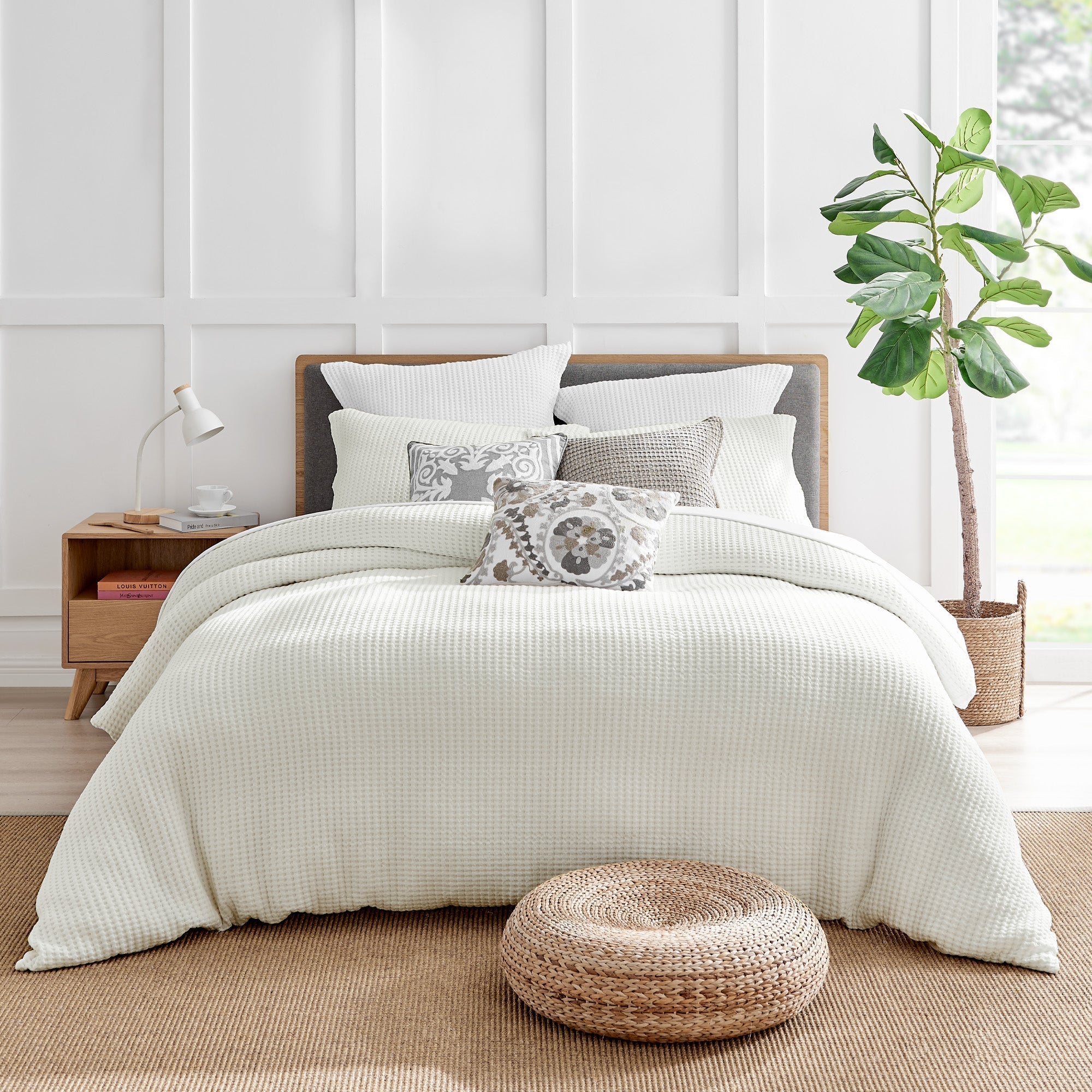 Mills Waffle Duvet Cover Set - Soft Textured Bedding for Cozy Comfort - Perfect for Master Bedroom, Guest Room & Dorm Decor