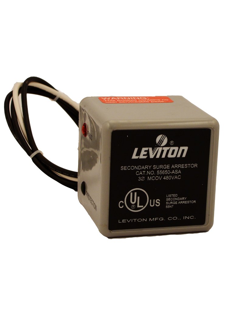 Leviton 55650-ASA Secondary Surge Arrestor - 277/480V, 347/600V 3PY, 480V, 600V 3P Delta Surge Protective Device with Pigtail, LED & Audible Alarm - Industrial & Commercial Electrical Protection for HVAC, Motors, Transformers