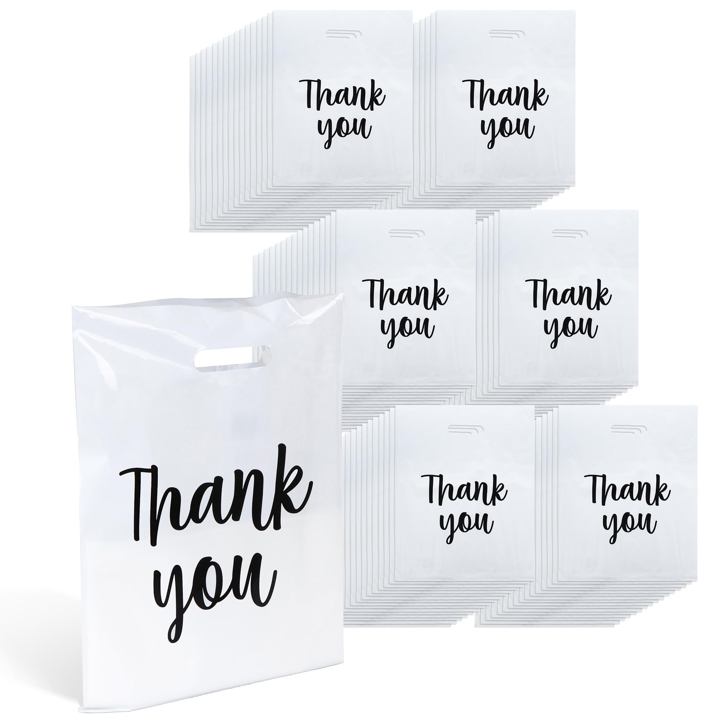 45-Pack White Plastic Retail Bags with Handles - 12x15 Inch Bulk Merchandise Bags for Boutique, Gift & Thank You Packaging - Perfect for Retail Stores, Parties & Small Business Branding