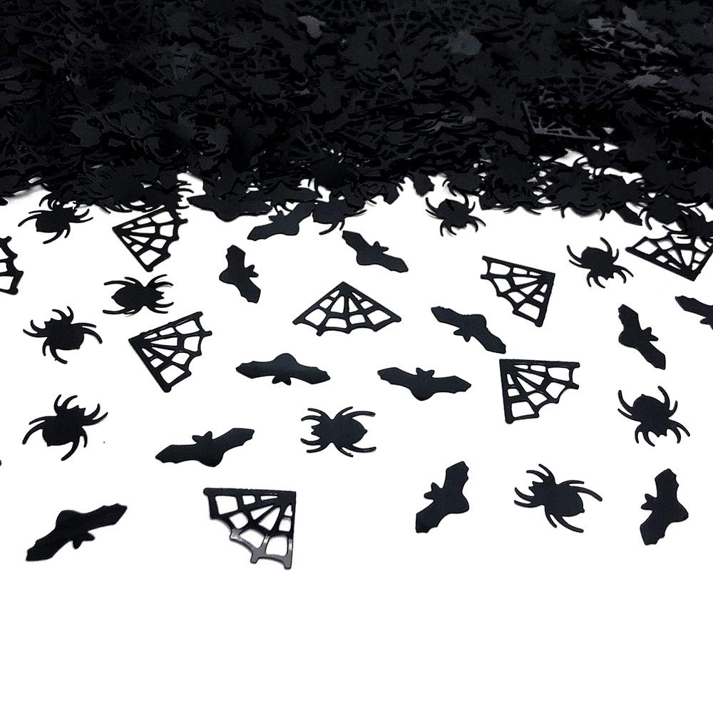 Halloween Black Glitter Confetti - 1100Pcs Bat & Spider Web Metallic Foil Sprinkles for Party Table Decorations (45g/1.6OZ) - Perfect for Halloween Parties, DIY Crafts & Scrapbooking