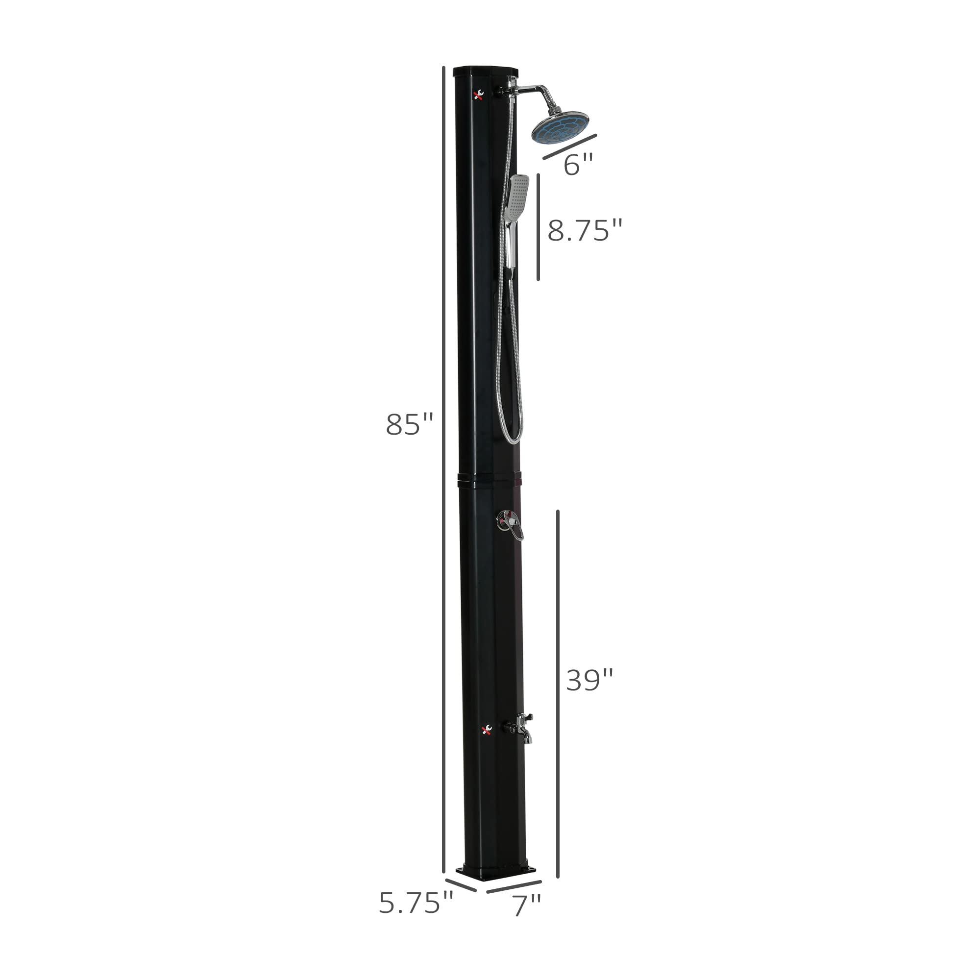 Outsunny 7ft Solar Outdoor Shower with 360° Rotating Rainfall & Handheld Spray - Adjustable Temperature & Pressure - 9.2 Gallon Capacity for Backyard, Pool, Beach, Camping & RV Use