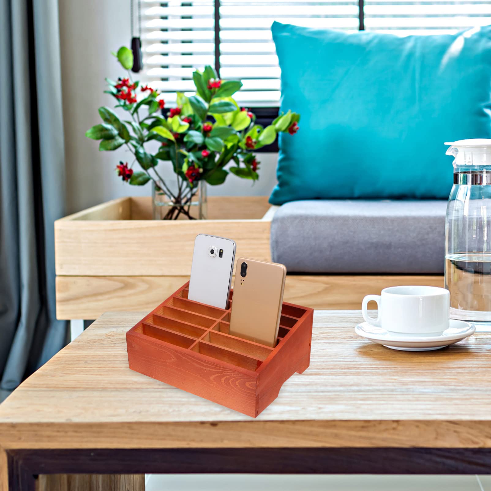Wooden 12-Grid Cell Phone Holder & Desktop Organizer Box - Phone Storage Organizer for Classroom, Office, Meeting Rooms & Home Use - Perfect for Teachers, Students & Professionals (Natural Color)