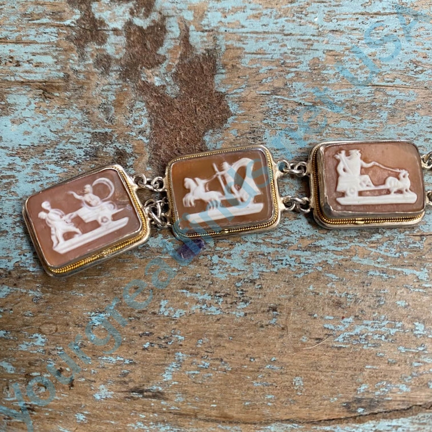 Vintage 7 Cameo Sterling Silver Bracelet for Women - Elegant Antique Jewelry Gift for Birthday, Anniversary & Special Occasions