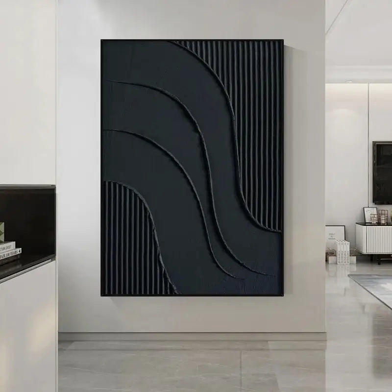 Black Plaster Art Minimalist Textured Painting - Modern Abstract Wall Decor for Living Room, Bedroom & Office | Unique Home Artwork #MZ007