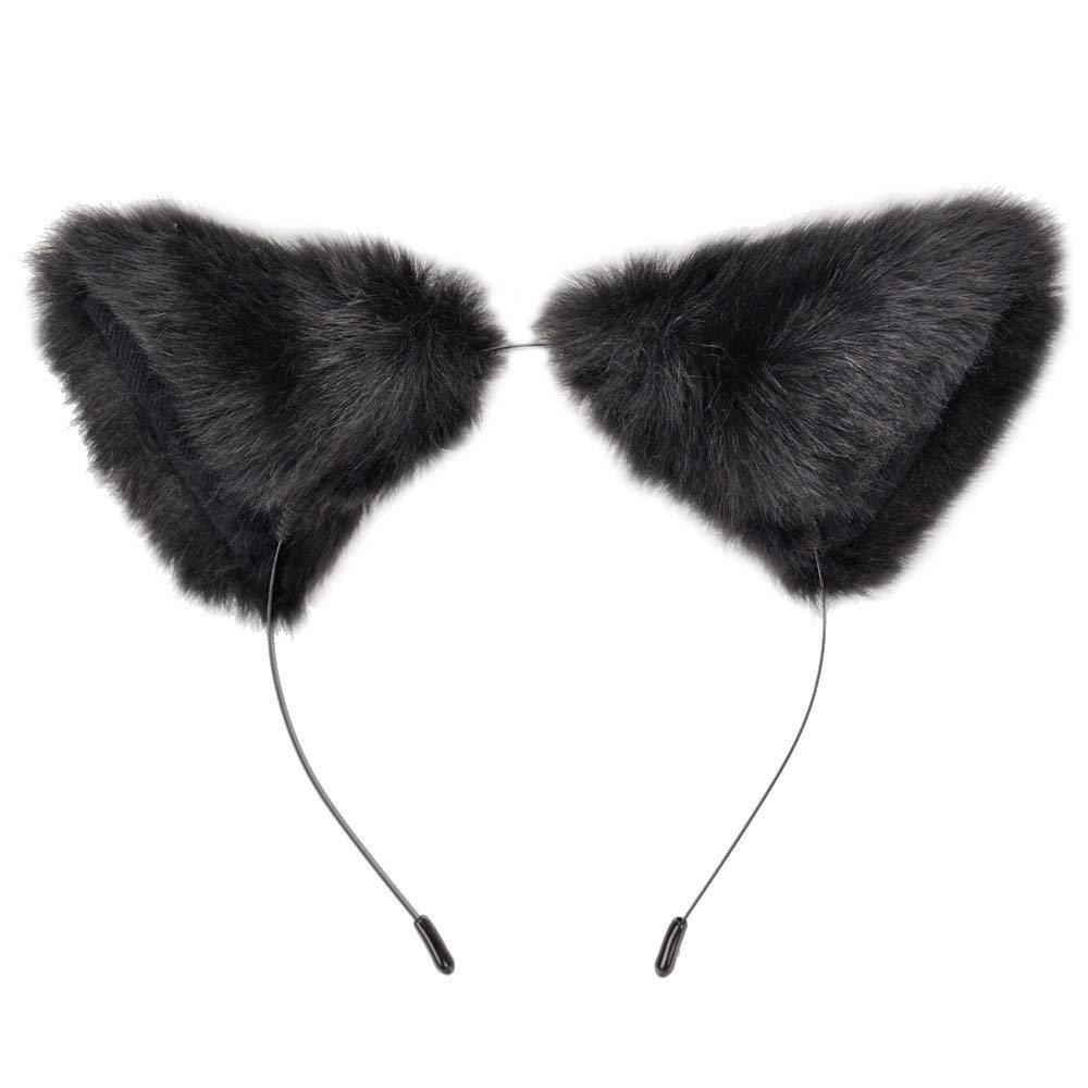 E-TING Black Cat Ears and Tail Set - Cosplay Costume Accessories for Halloween, Anime Conventions & Dress-Up Parties - Adjustable Cat Ear Headband with Matching Fluffy Tail