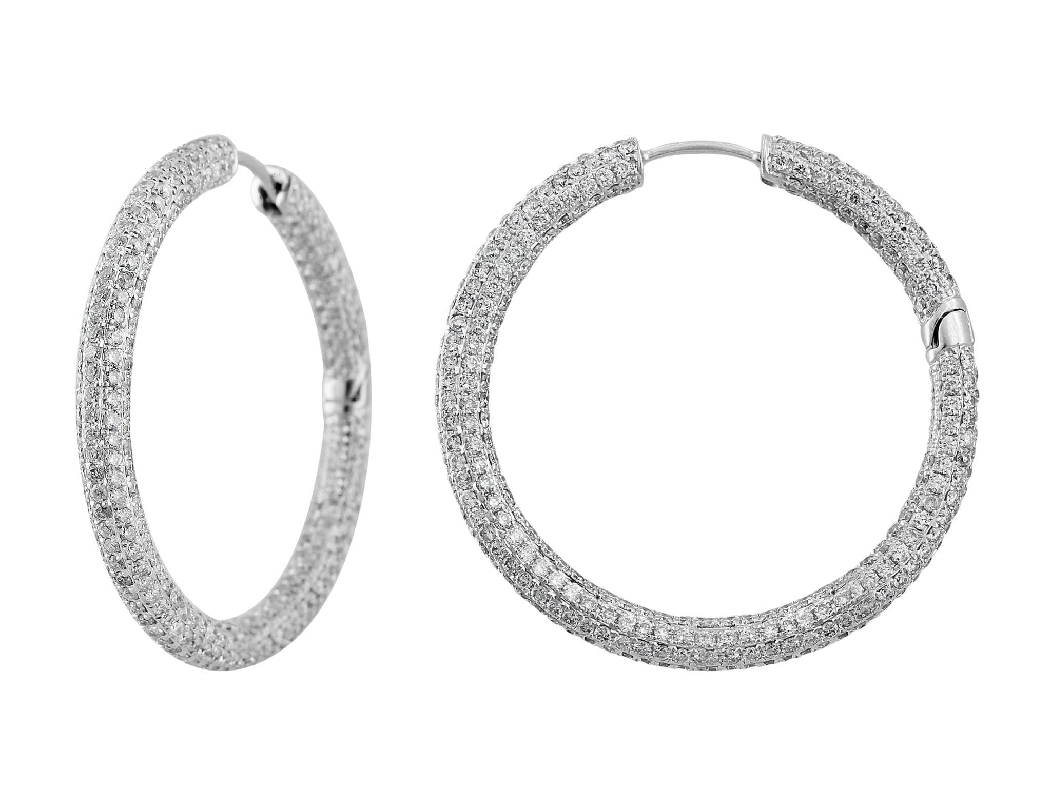 18K White Gold Full Pave Diamond Eternity Hoop Earrings for Women - Sparkling Wedding, Anniversary & Evening Party Jewelry Gift