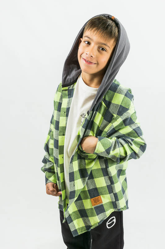 Ocn Kids ML Dublin Plaid Green Shirt - Stylish & Comfortable Boys' Casual Wear for School & Outdoor Activities
