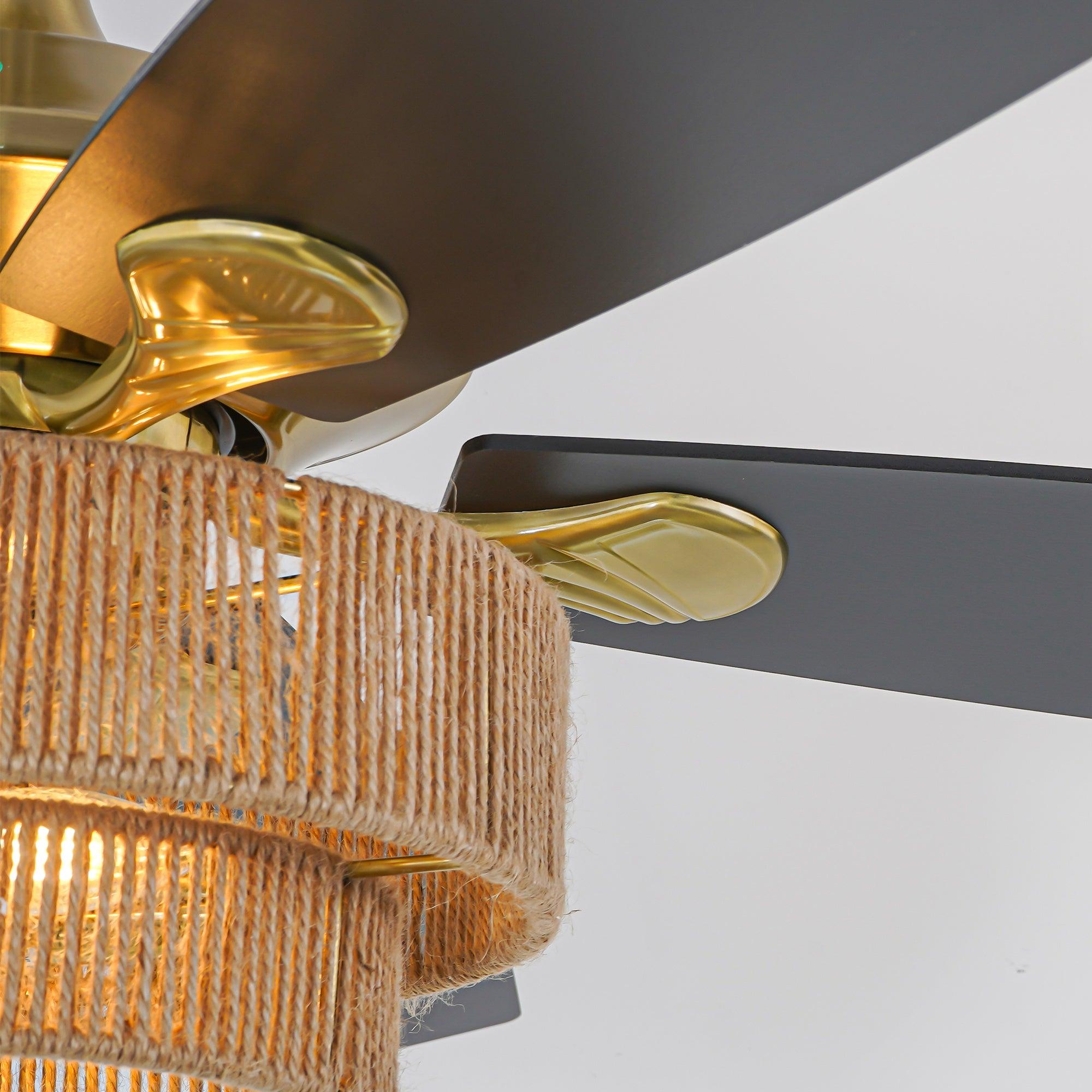 52 Inch Danube Farmhouse Style Ceiling Fan with DC Motor, Golden Downrod & Integrated Light Kit - Perfect for Living Rooms, Bedrooms, and Outdoor Covered Patios