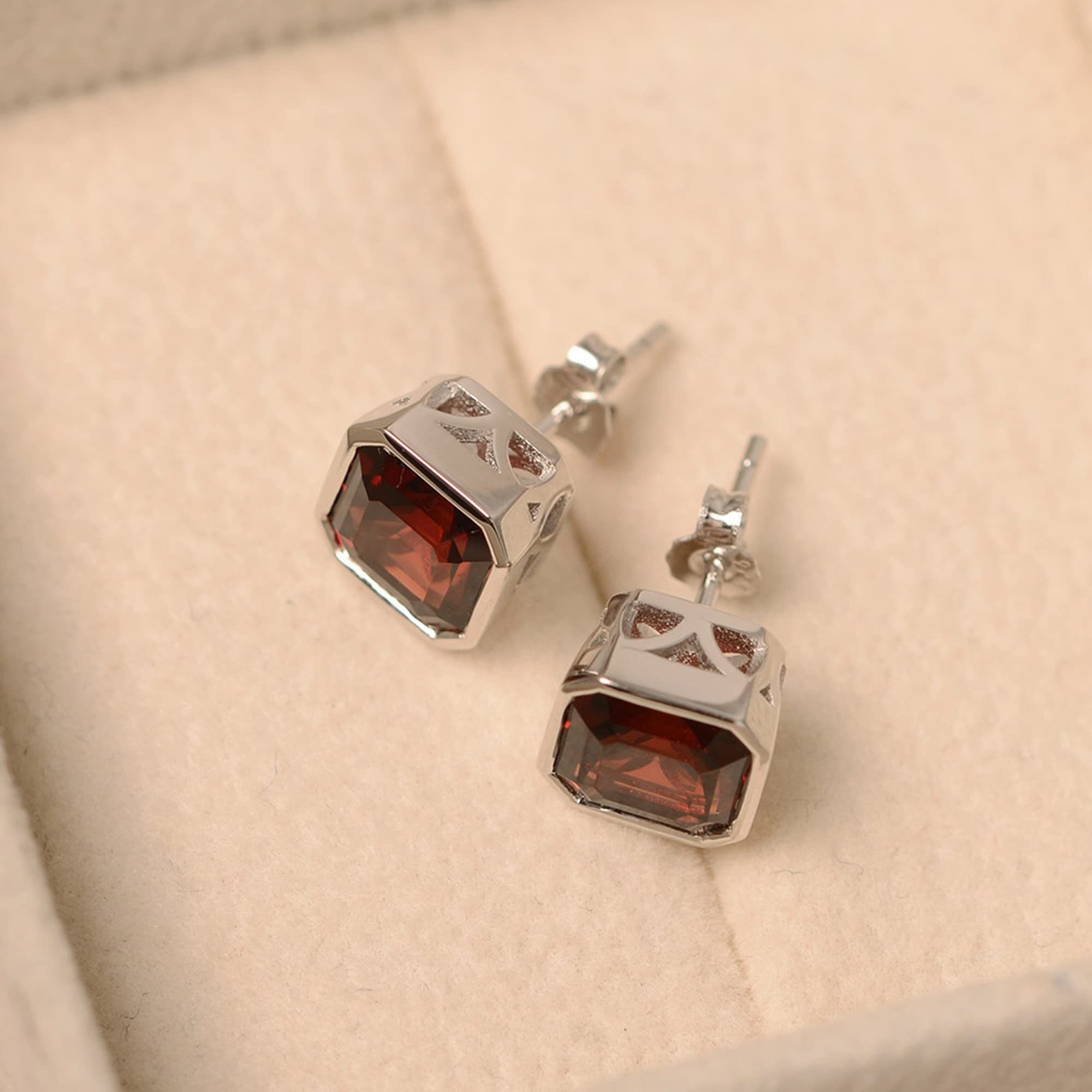 925 Sterling Silver Asscher Cut Garnet Stud Earrings for Women | Elegant Bridal Wedding Jewelry | Perfect for Engagement, Anniversary & Special Occasions
