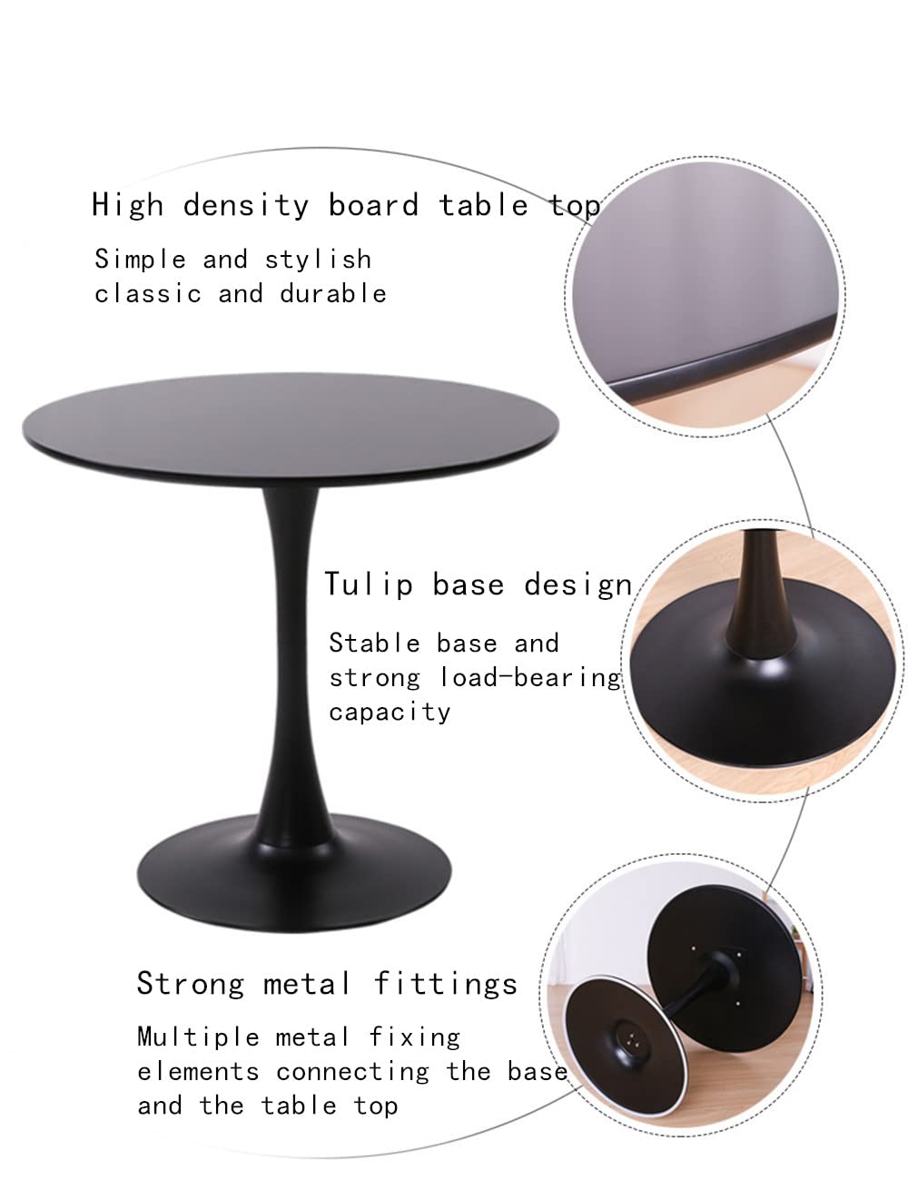 NIUYAO Solid Wood Round Modern Dining Table with Tulip Base - 31.5