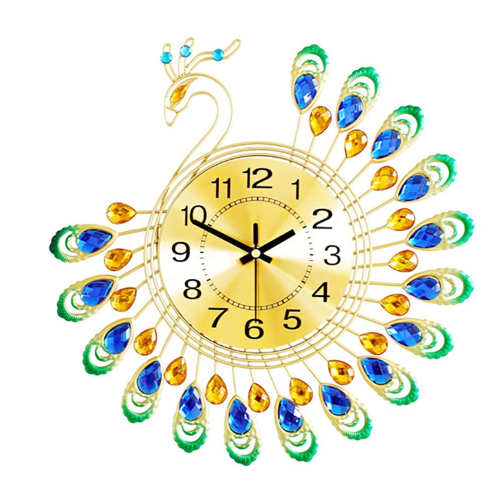 KTROK 3D Peacock Iron Wall Clock - Large Silent Non-Ticking Handmade Metal Wall Decor for Living Room, Bedroom, Home & Office | Vintage Style Home Décor & Unique Gift Idea